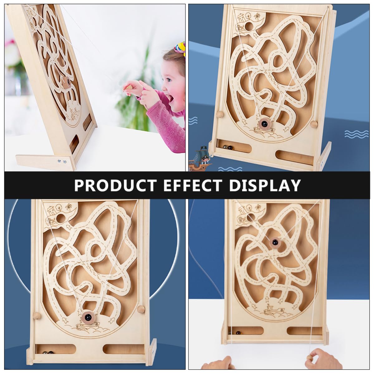 ERINGOGO Wooden Marble Game Educational Desktop for Interactive Pirate Theme Enhances Hand Eye Coordination Cognitive Skills Boys