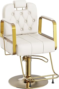 Barber Salon Chair for Hair Sylist, Hydraulic Salon Chairs with Headrest, Height Adjustable Barber Chairs, Reclining Barber Styling Chairs, 360 Degrees Rotation Shampoo Chair for BarbershopWhite