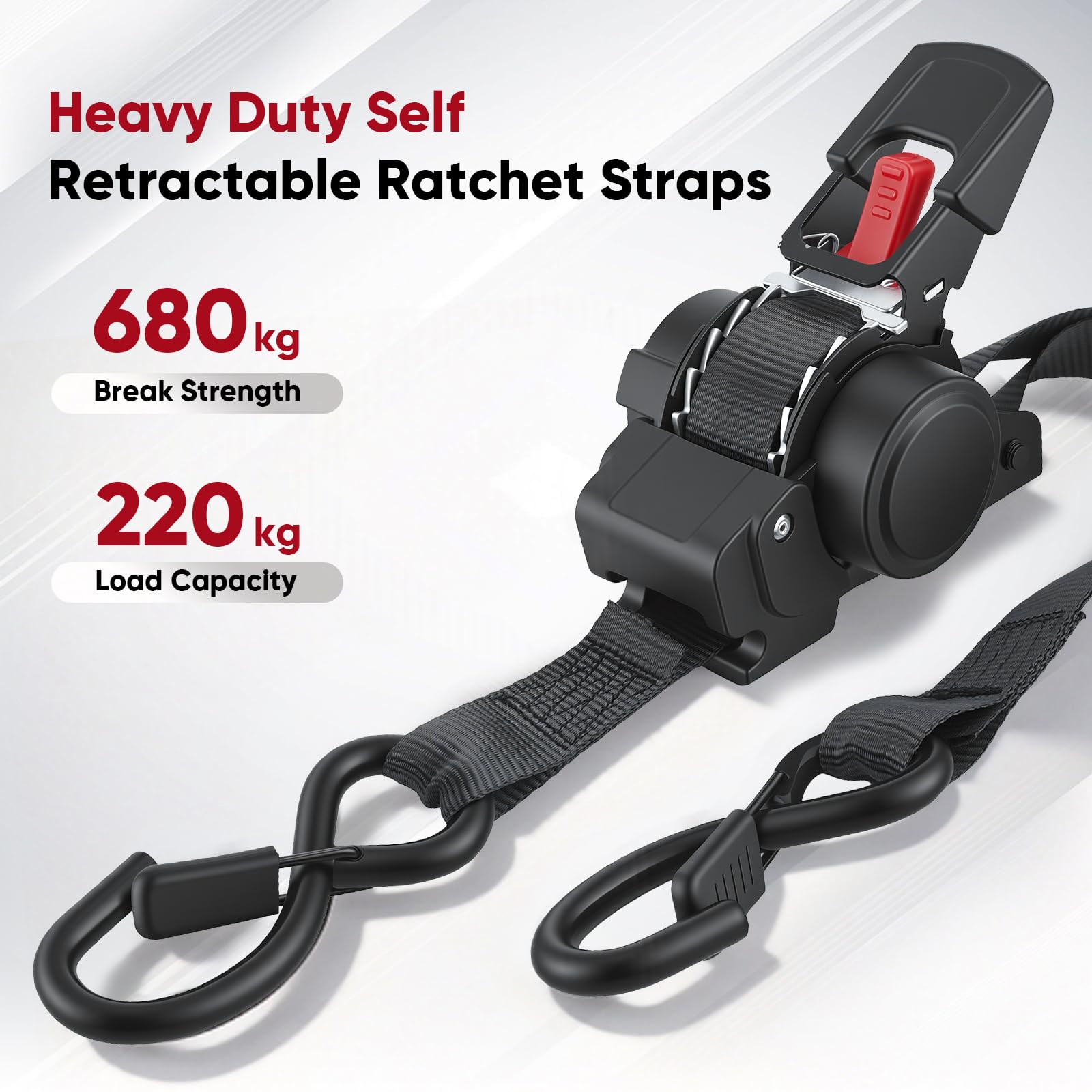 Cinghie a Cricchetto Automatiche, Set da 2 Cinghie di Fissaggio per Moto, 3,5 m x 25 mm, Portata 680 kg. Cinghia di Ancoraggio con Ganci a S per Camion, Auto, Rimorchi, Motociclette, Barche - 3