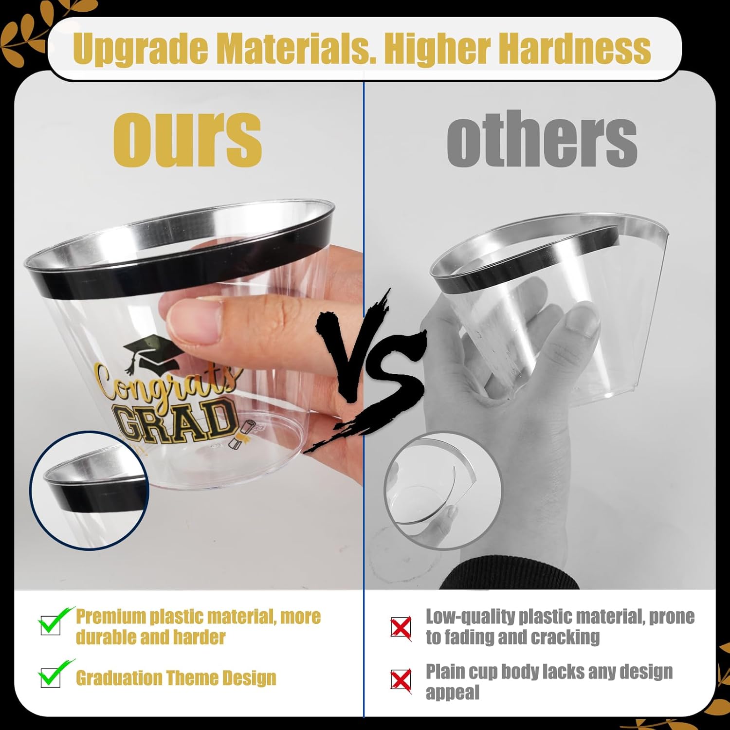 Graduation Cups 2026 Plastic Cups Disposable 9 Oz, 100 PCS Class of 2026 Decoration Cups Black and Gold Congrats Grad Party Cups, Elegant Drinkware for Grad Festivities Graduation Party Favors