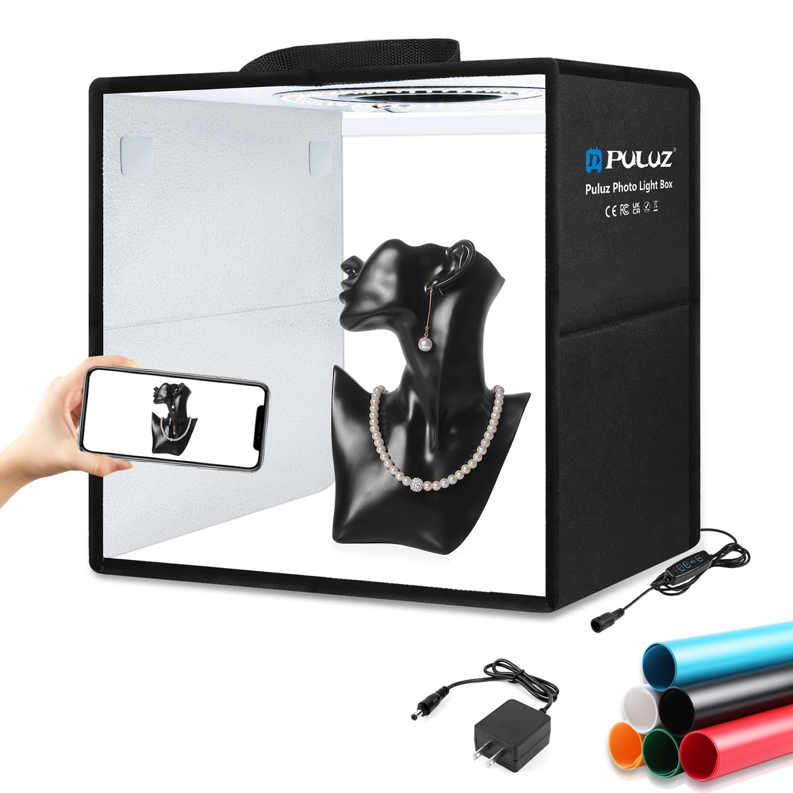 Amazon Basics Portable Foldable Photo Studio Box with LED Lights for Product Photography, 25 x 30 x 25 Inches, White Backdrop, Black thumbnail 13
