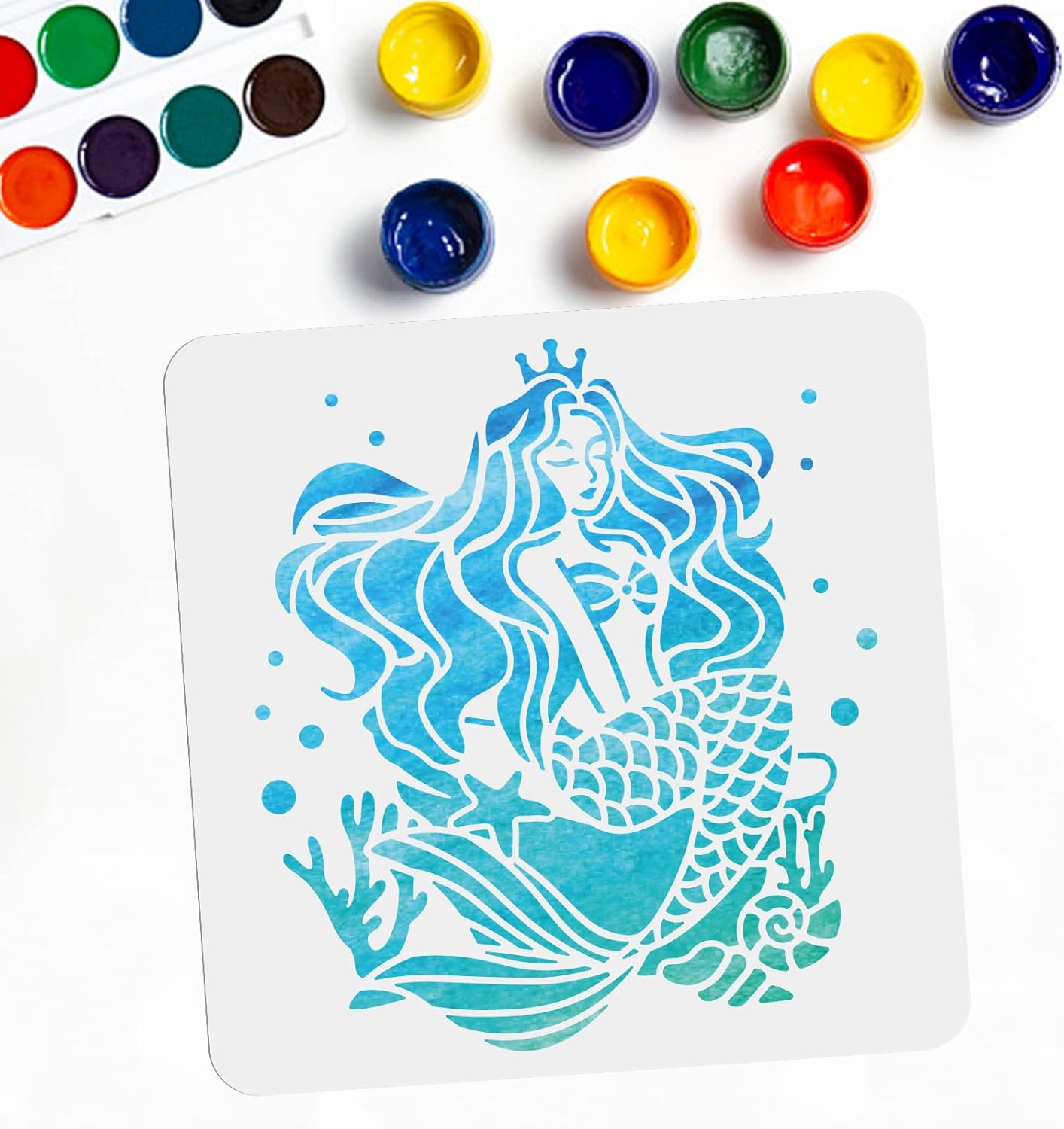 MAYJOYDIY Mermaid Stencil Sea Creature Stencils 11.8×11.8