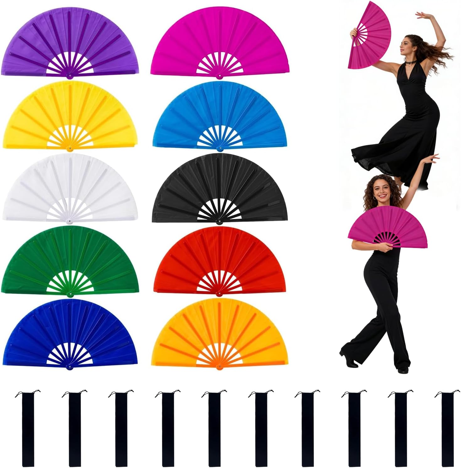 10 Pcs Dance Fans with High-Density Oxford Fabric, Performance Folding Fans for Line Dancing, Dance Practice, Weddings, Parties, Events, Photography, Short Videos, DIY & Decor