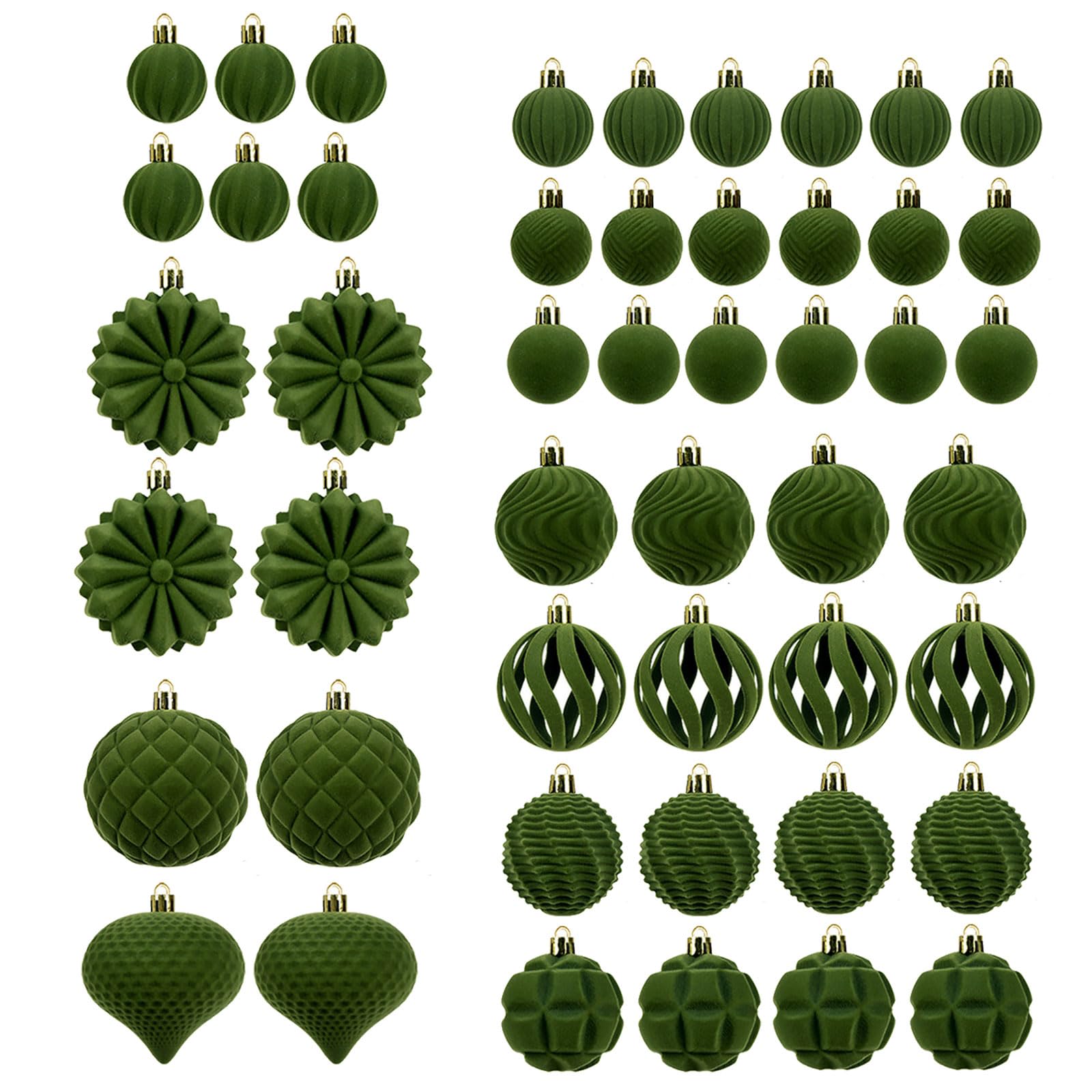 48Pcs Shatterproof Christmas Baubles Velvety Ball Hanging Ornament Tree Decoration for Wreath Mantels Window Ornaments Set