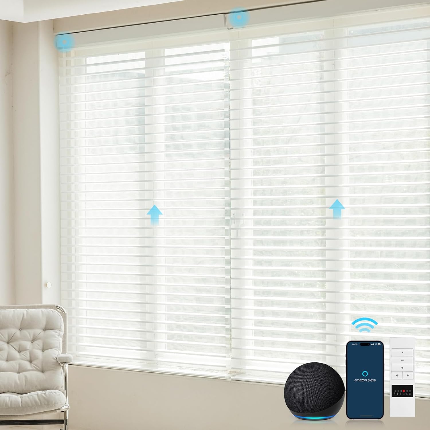 ZSTARR Motorized Shangri-La Shades Light Filtering Shangri-La Window Roller Shades Compatible with Alexa Google Remote Control Rechargeable Smart Shangri-La Sheer Blinds Customized Size (Light Blue)