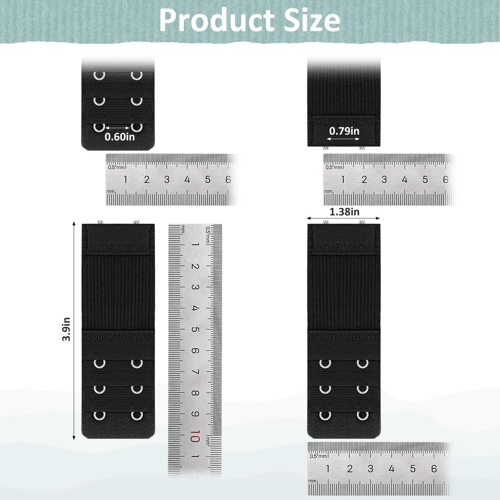 Piriuuo 4 Stück BH Verlängerung, 9,7 x 3,2 cm Damen BH-Verlängerer BH Erweiterung 2 Haken 3 Reihen Elastische Unterwäsche Verlängerungsschnalle Weiches Polyester BH Verschluss Verlängerung
