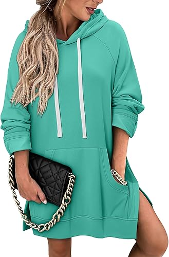 KISSMODA Women Hoodies Dress Long Sweatshirts Dress Raglan Sleeves Oversized Sweatshirts with Pocket 2025 Fall Winter Trendy