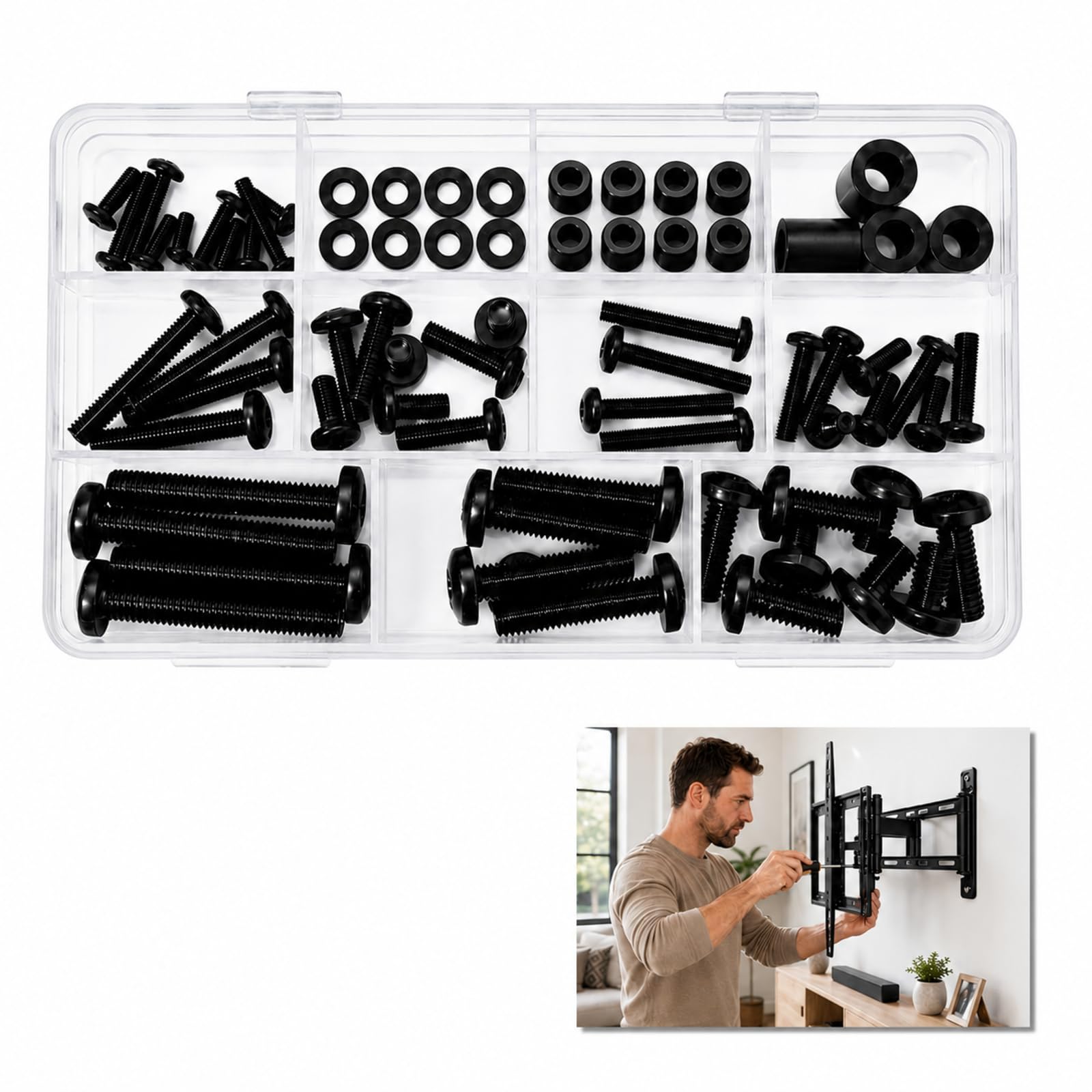 68 PCS TV Bracket Screws Kit, Universal TV Mounting Screws with M4 M5 M6 M8 Bolts, Washers and Spacers for TV Wall Bracket, TV Stand and VESA Mount