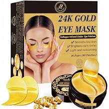 24k Gold Under Eye Patches, 60 Pcs Hydrogel Eye Mask Skincare with Collagen and Hyaluronic Acid for Puffiness, Dark Circles and Fine Lines, Cooling Under Eye Mask for Women and Men