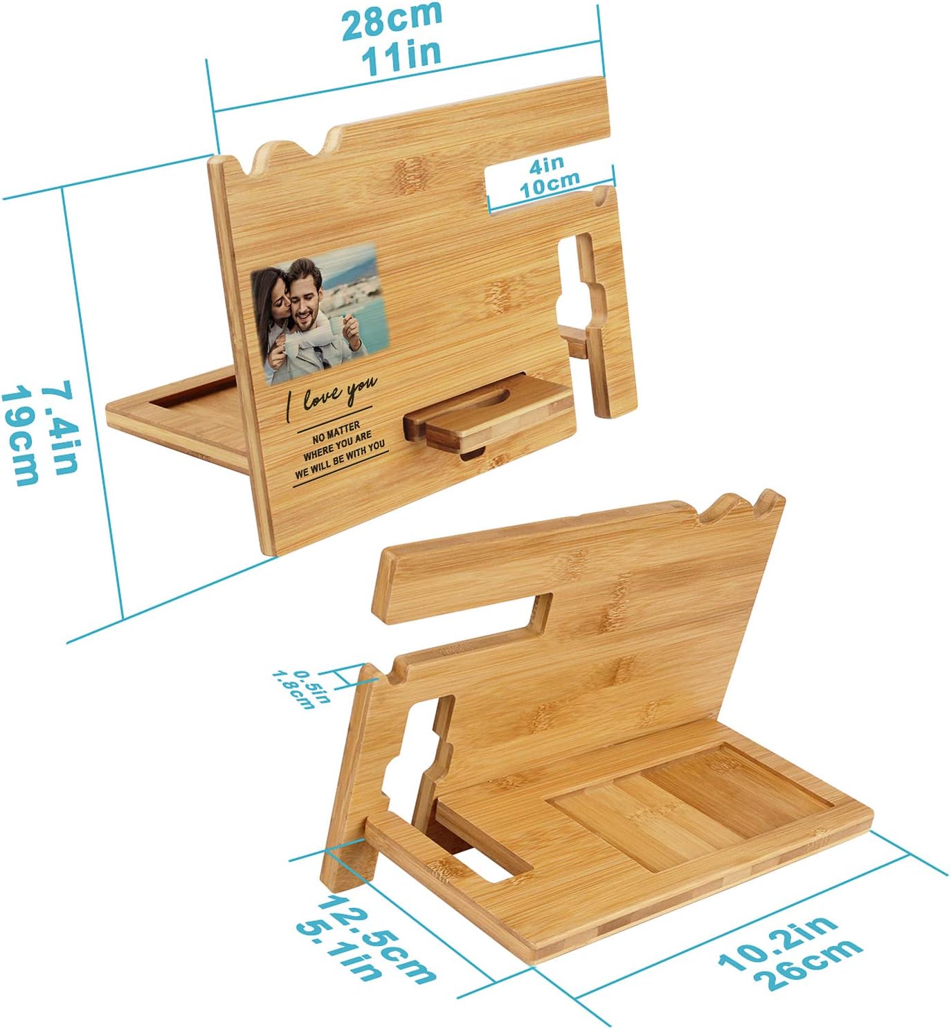 Custom Wood Phone Docking Station for Men Personalized - Valentine's Day Gift for Him - Gifts for Anniversary Husband Boyfriend - Birthday Idea for Dad, Son, Grandpa