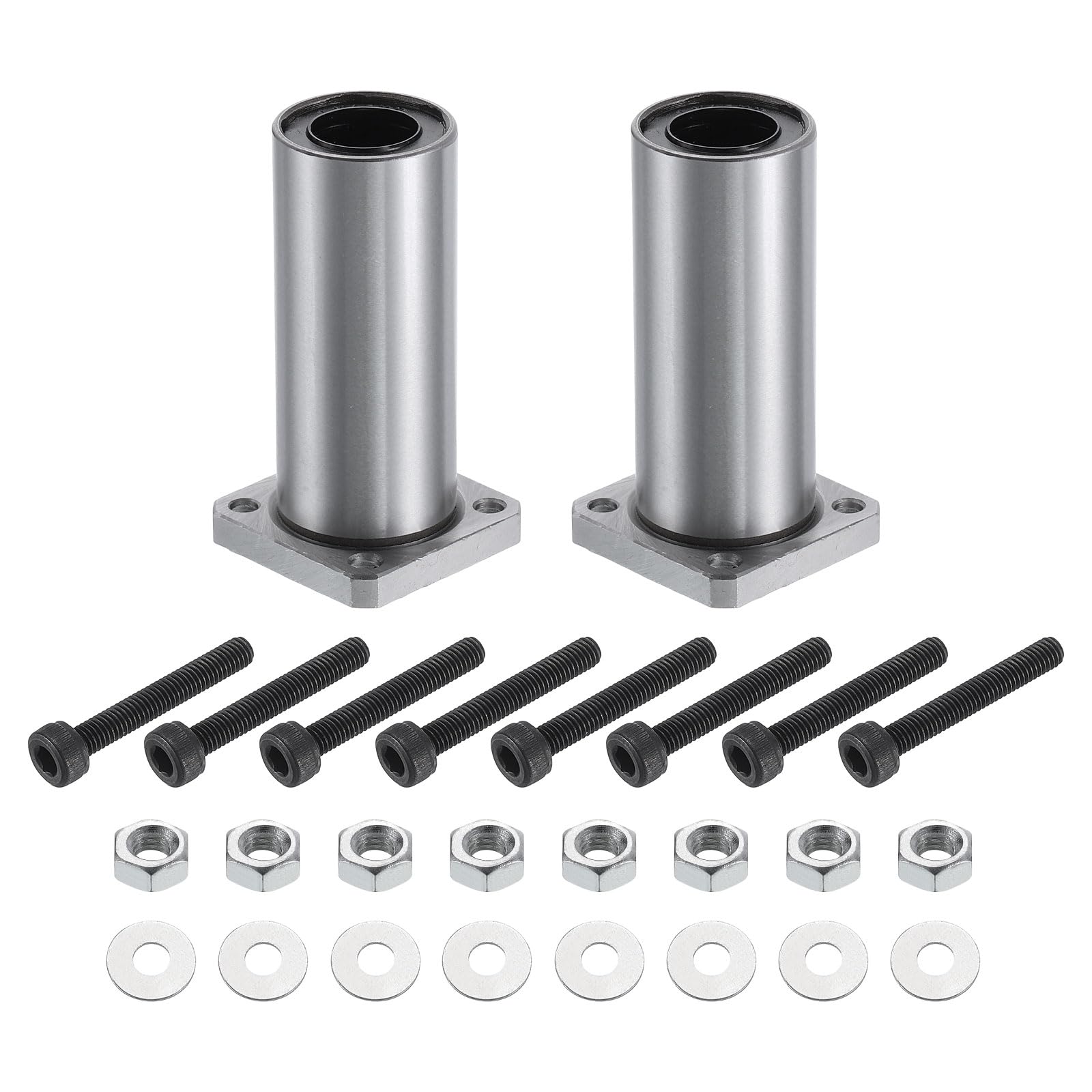 QUARKZMAN LMK16LUU Linearkugellager 16mm Bohrung 28mm Außendurchmesser 70mm Länge Runde Flansch vernickelt mit Schrauben für CNC Maschine 3D Drucker 2 Stück