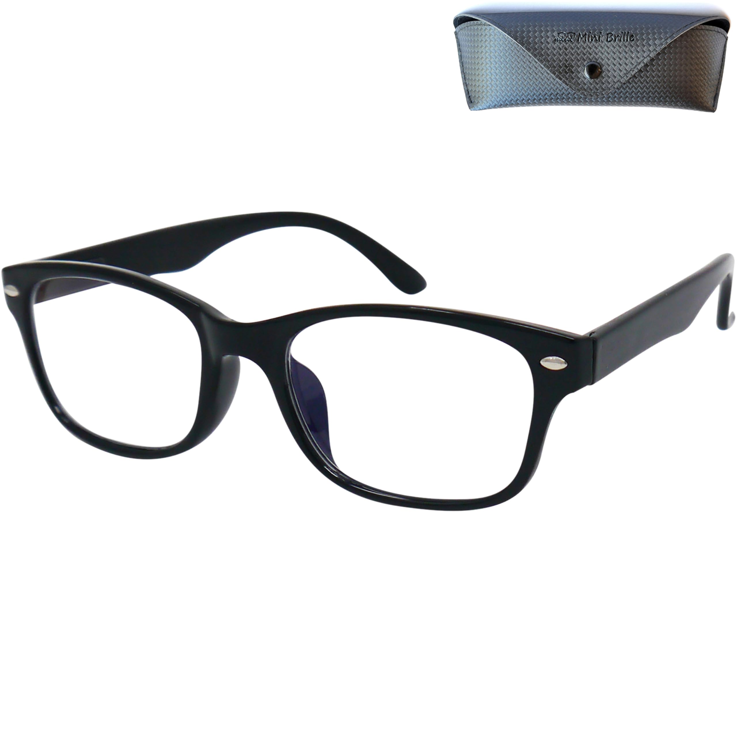 Mini Brille Modische Lesebrille Rechteckig, Gratis Etui, Kunststoff Brillengestell, Lesehilfe Herren und Damen
