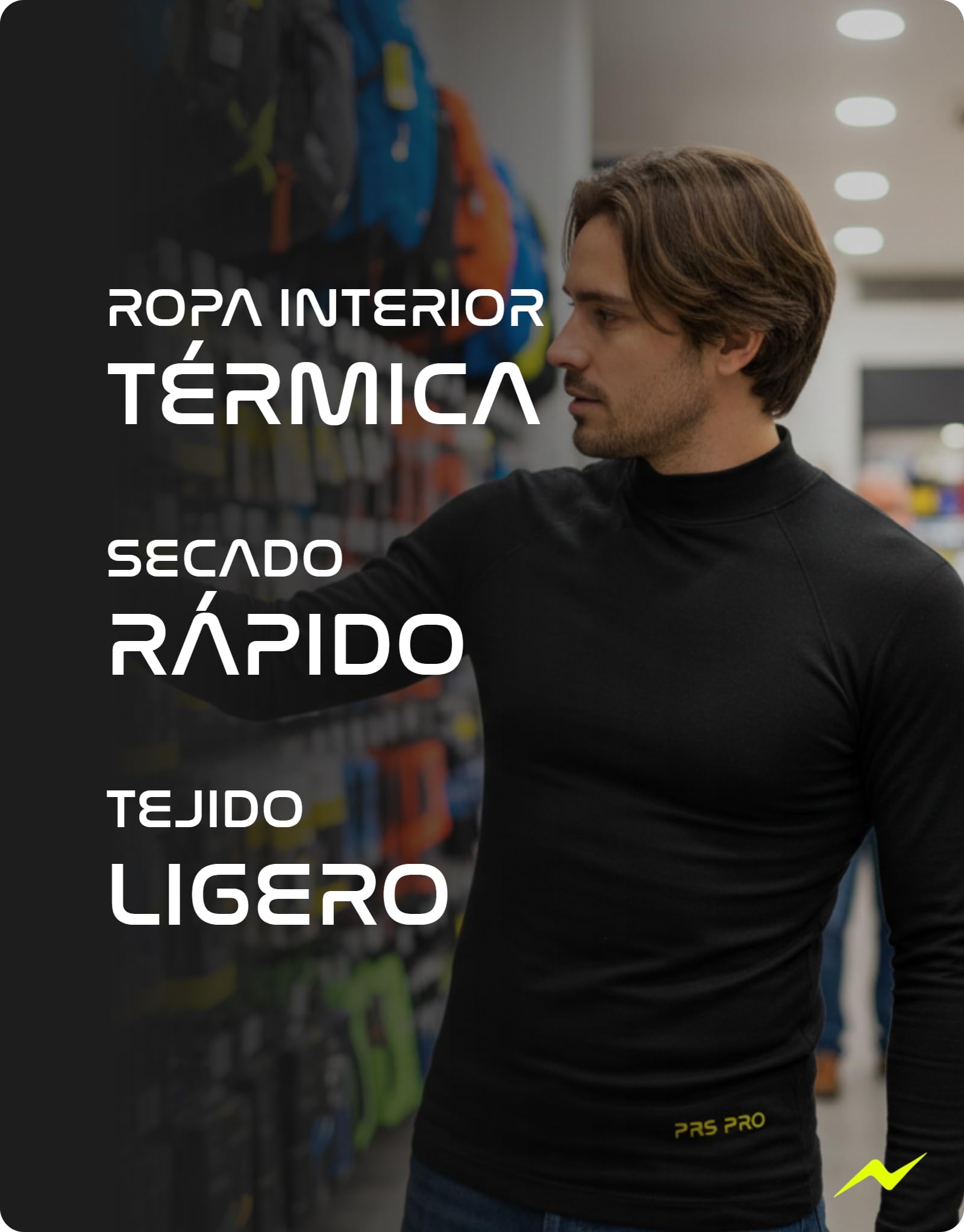 PRS Camiseta Térmica de Manga Larga para Hombre – Ropa para Hombre – Camiseta de Running Transpirable – Cuello Cisne Sin Costuras de Secado Rápido (Negro, S/M)