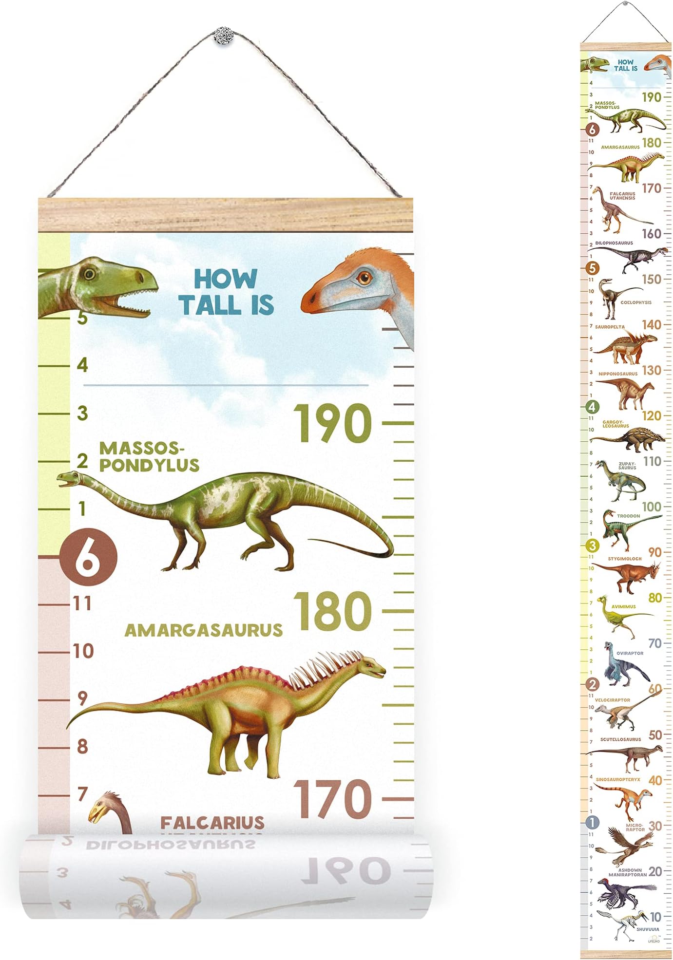 Personalised Growth Chart for Dinosaur Lovers, Removable Wall Ruler for Boys and Girls, Kid’s Room Decoration (White)