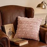 Embroidered 3D Light Pink Bow Pillow Covers Room Decor Aesthetic Decorative Cute Butterfly Knot Throw Pillow Soft Plush Fluffy Plush Couch Pillowcase for Girl Bed Sofa(1 pcs)