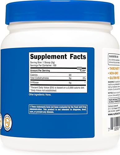 Miniatura 9 de Nutricost D-Ribosa en polvo de 1764oz 5000 mg por porción sin OMG 1764oz
