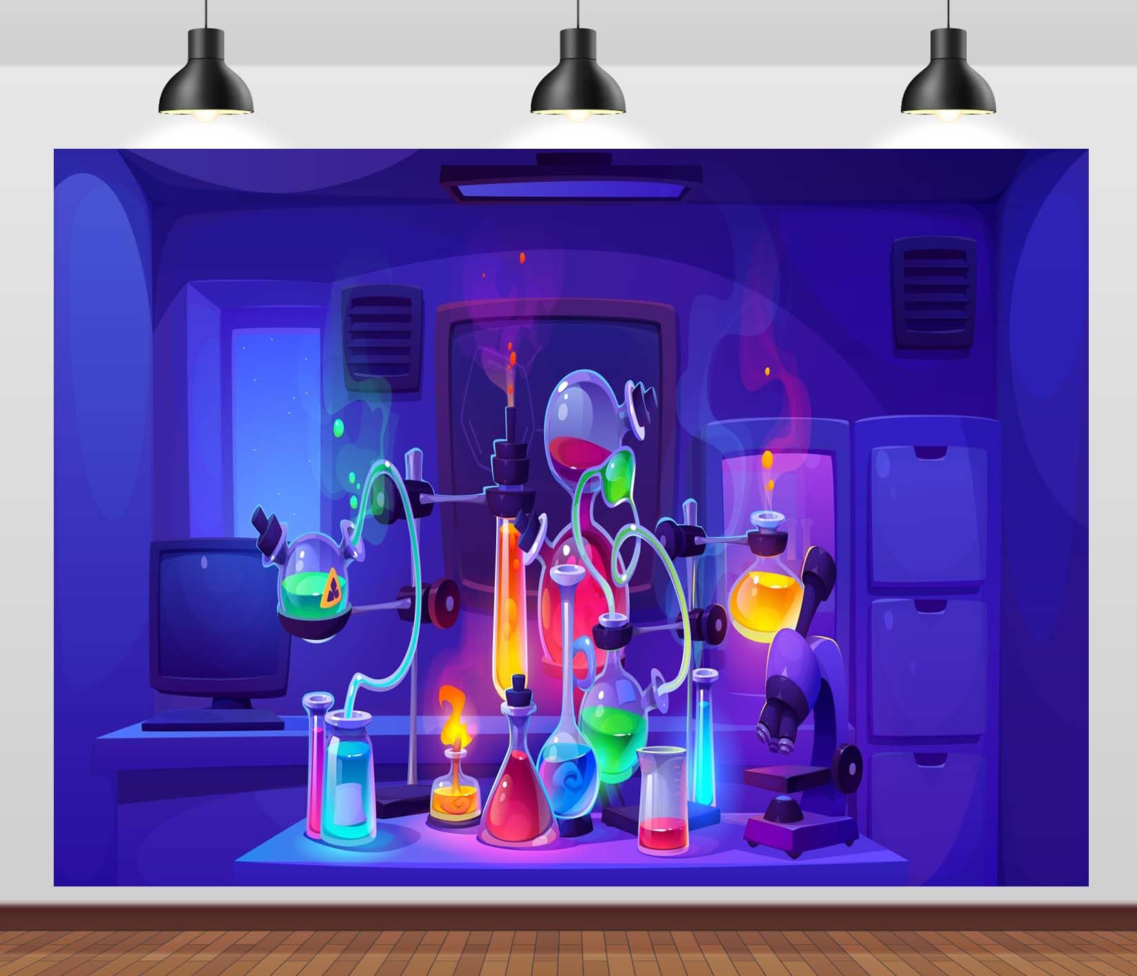 BELECO 3.6x2.5m Tissu Laboratoire Scientifique Fond Instruments Chimie Laboratoire Scientifique Fête Fou Scientifique Salle de Classe Accessoires Photo