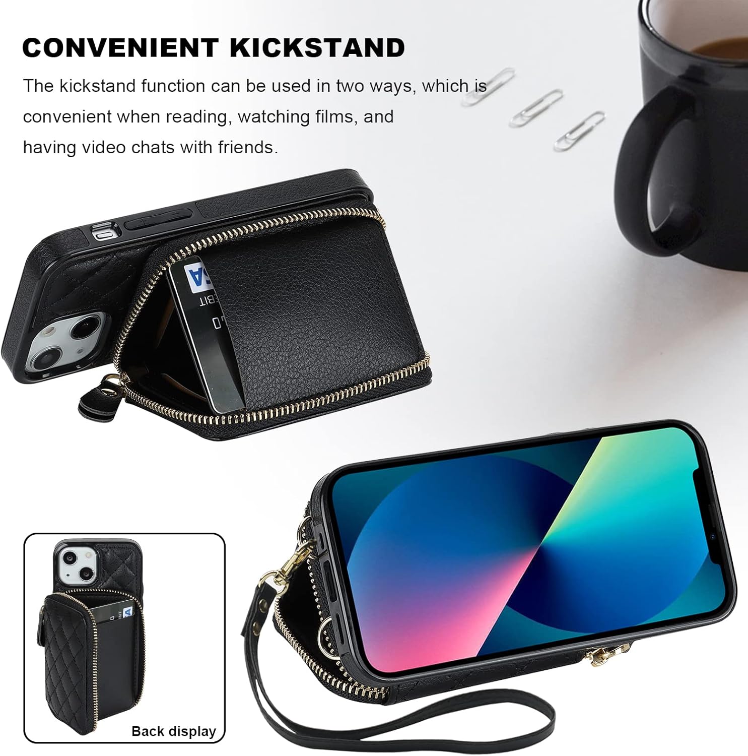 Bocasal A Stylish Crossbody Wallet Case for iPhone 13 Mini + A Slim Leather Case for AirPods Pro