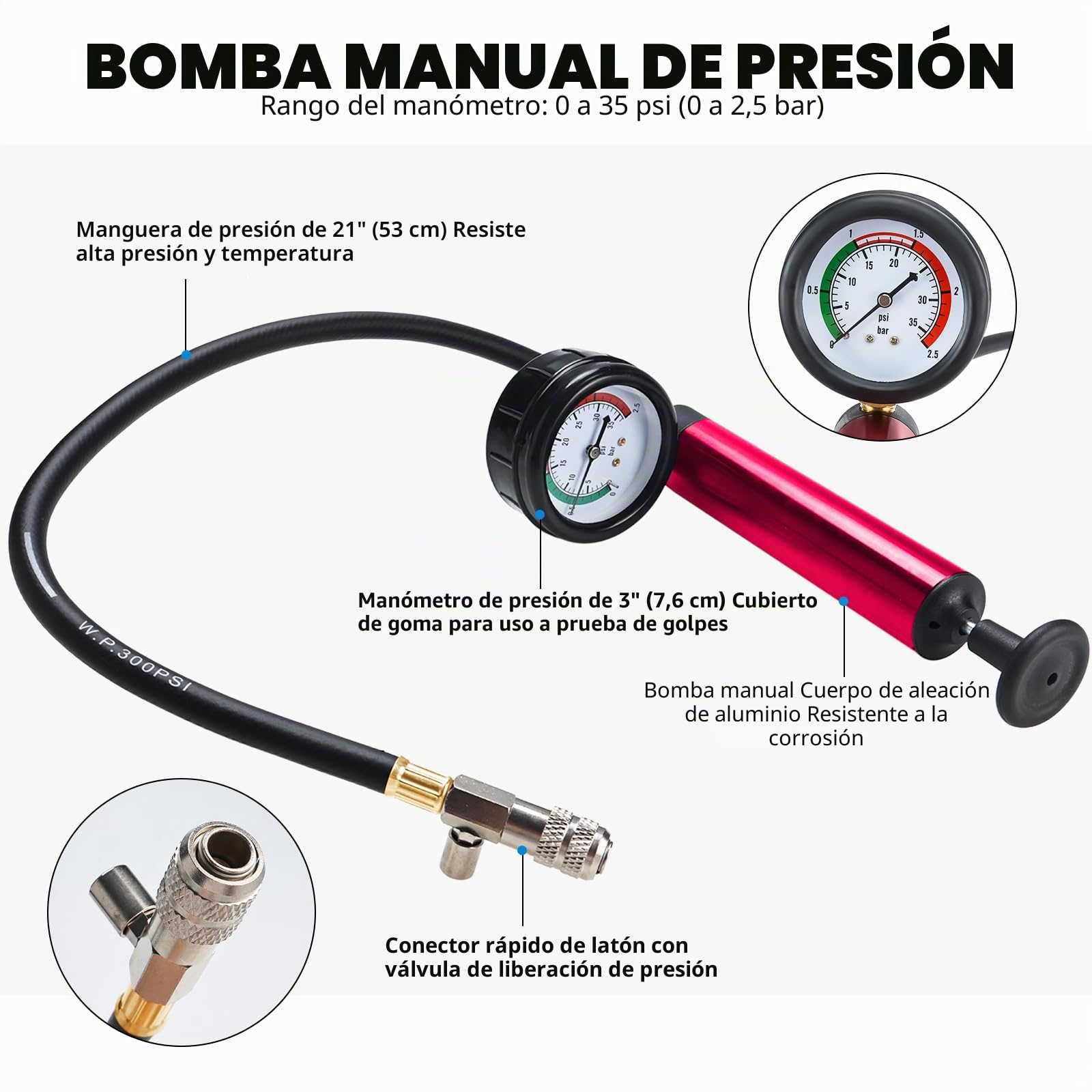 FreeTec 14 pzas Probador Presion Radiador, Universal Probador Presion Circuito Refrigeración, Kit Comprobador de Fugas Liquido Refrigerante, Herramientas Radiador Coche con Bomba Adaptador