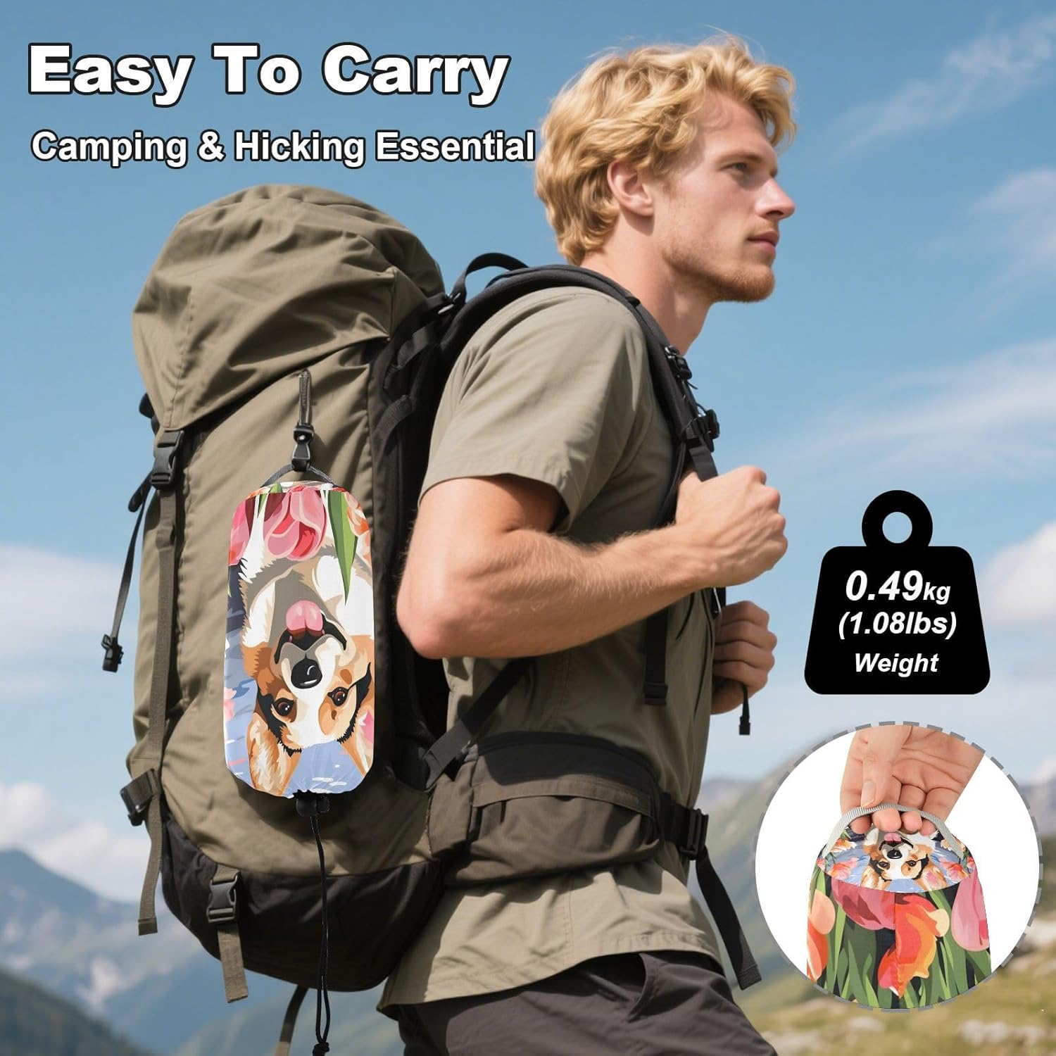 ALAZA Corgi DOD Flower Camping Hammocks Single or 2 Person 500 lbs Portable Parachute Travel Hammock w/Tree Straps for Hiking Backpacking Indoor Outdoor