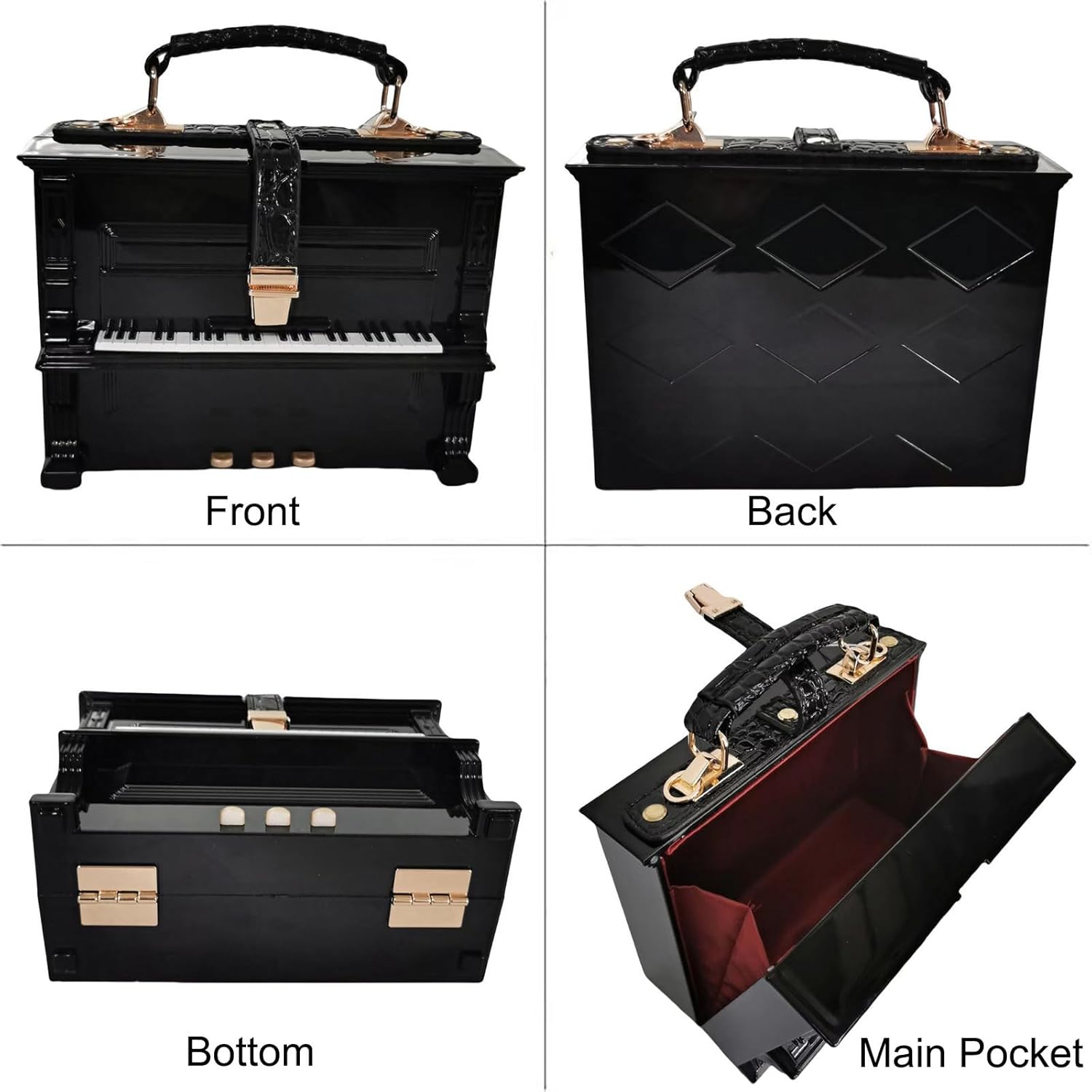 Women Acrylic Piano Shaped Crossbody Shoulder Bag Handbag Piano Purse - Image 5