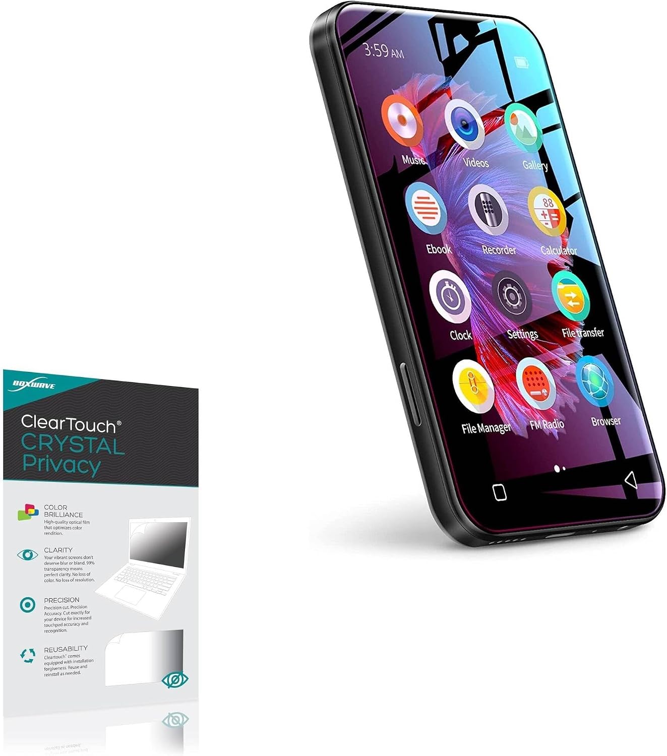 BoxWave Screen Protector Compatible with TIMMKOO Q5 WiFi MP3 Player with Bluetooth - ClearTouch Crystal Privacy (2-Pack), Privacy Screen Protector Flexible Film Clear