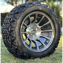 TREX 12 "تيتان الألومنيوم جولف العربة عجلات و 20 x10-12" دوت جميع التضاريس الإطارات - مجموعة من 4 20 x10-12" جميع التضاريس - متري، 12 "تيتان جونميتال
