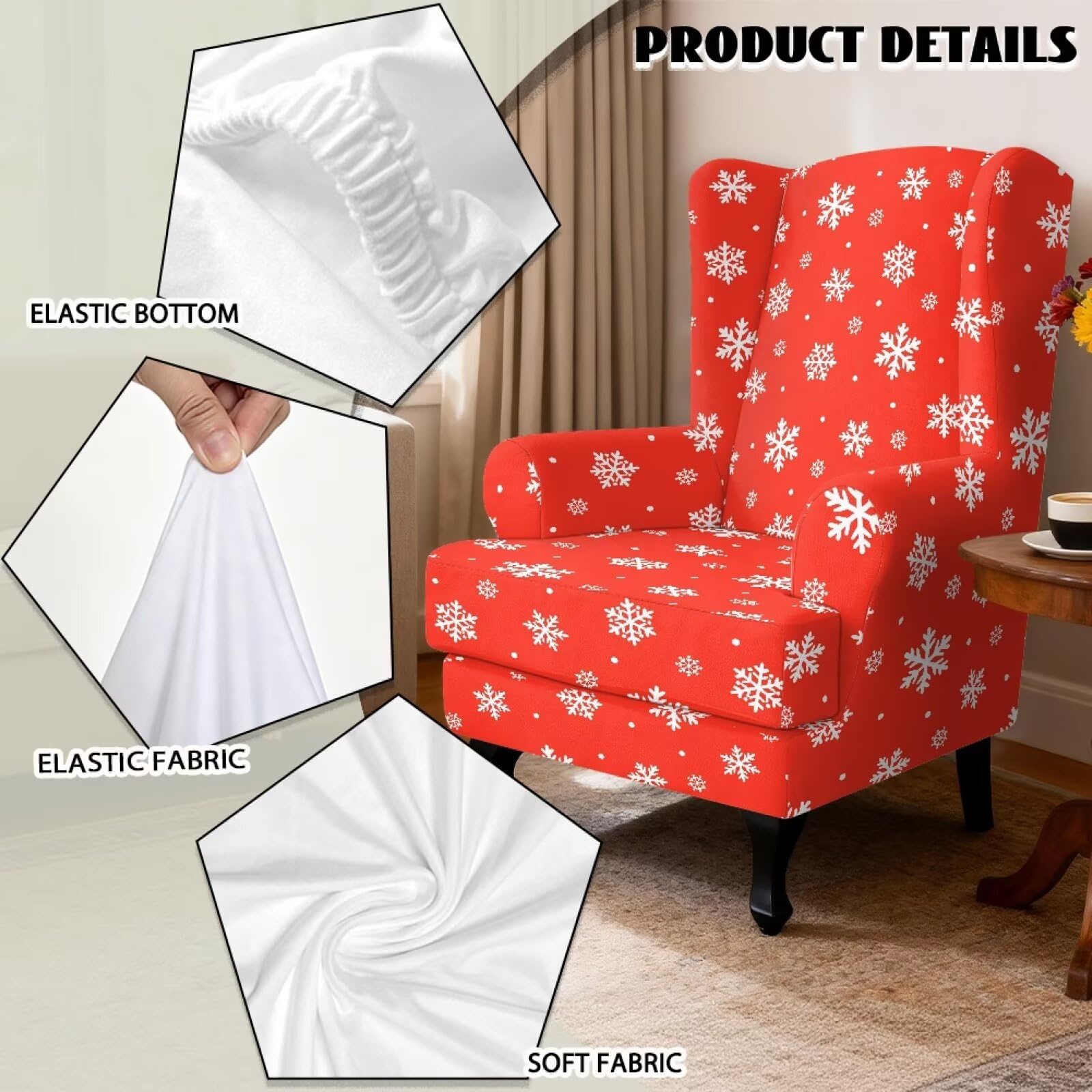 Biyejit Funda roja para silla de sala de estar y dormitorio con copos de