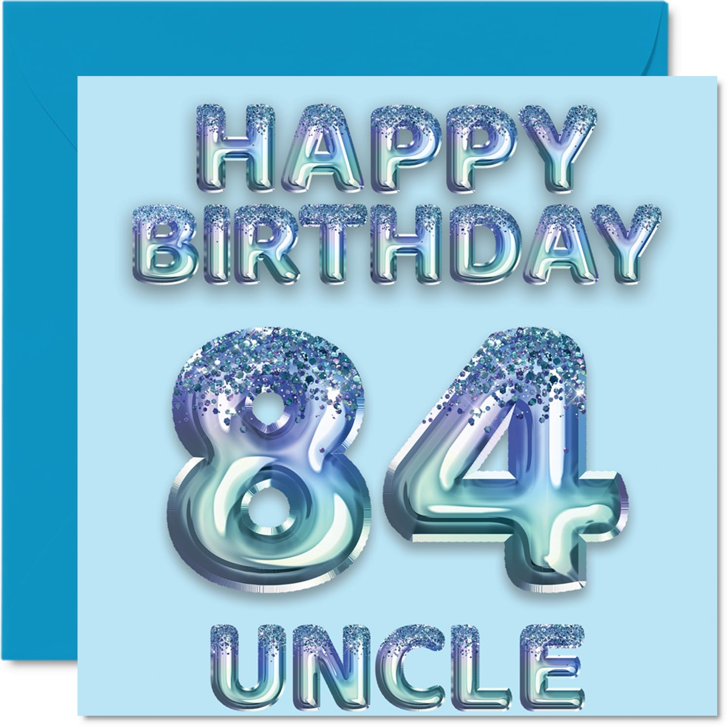 84th Birthday Card for Uncle - Blue Glitter Party Balloons - Happy Birthday Cards for 84 Year Old Uncle from Nephew Niece, 145mm Bday Greeting Cards Gift