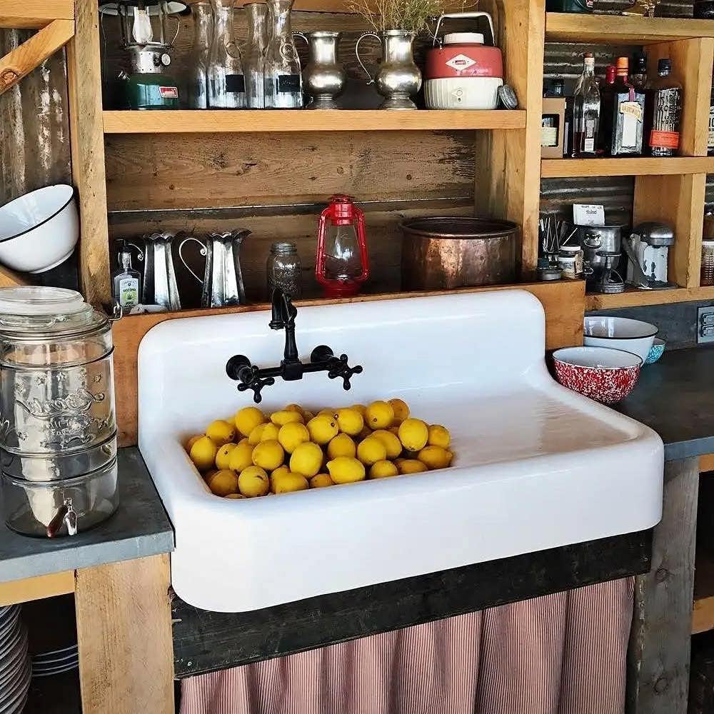 Vintage Tub & Bath Cora 42 Inch Cast Iron Farmhouse Drainboard Sink - 8 Inch Faucet Drillings - White