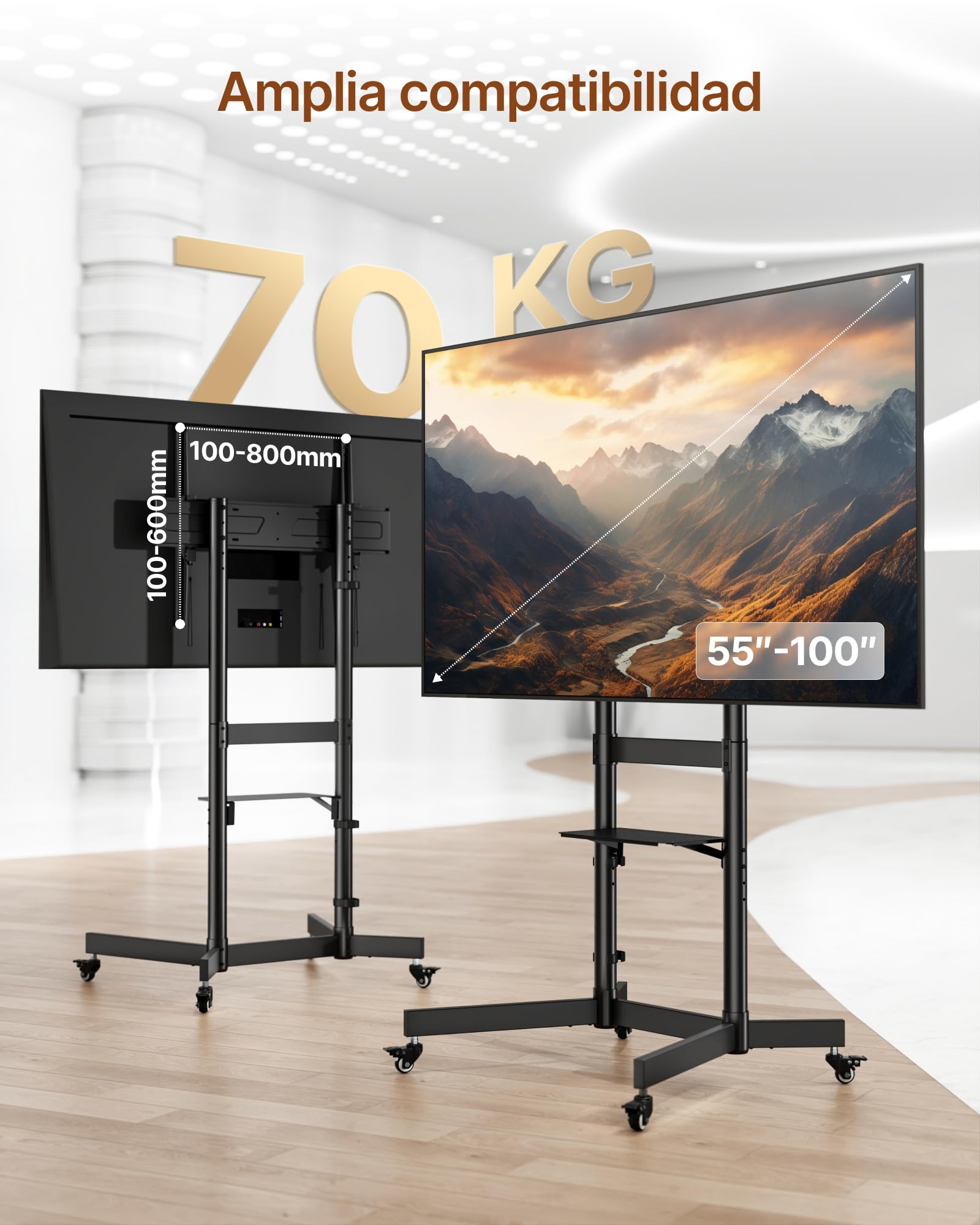 Soporte de TV con Ruedas para Pantallas de 55 a 100", Soporta 75 kg
