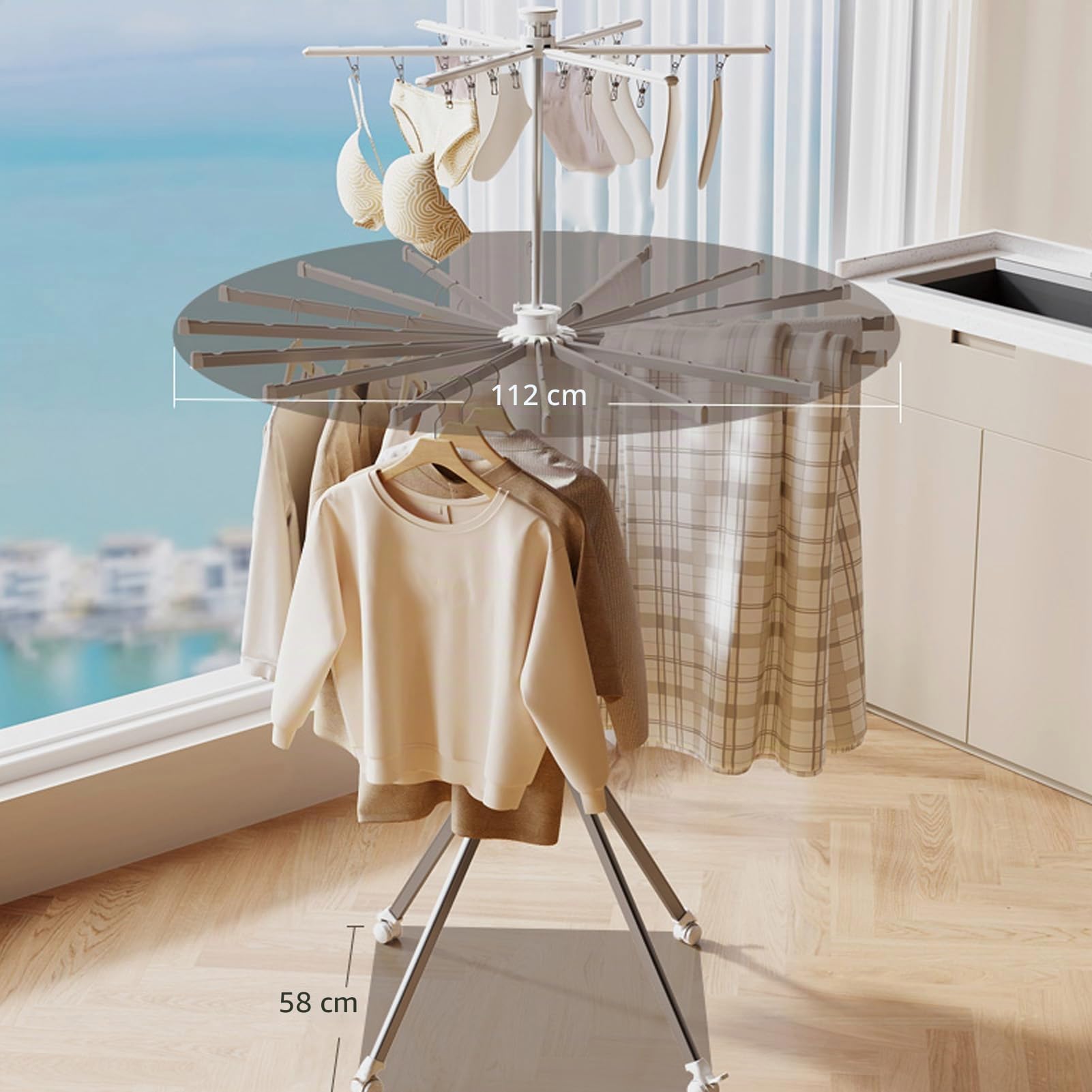 Tendedero de Ropa Plegable con Trípode de Aluminio, Soporte de Lavandería que Ahorra Espacio para Uso en Interiores y Exteriores (Versión mejorada 02)
