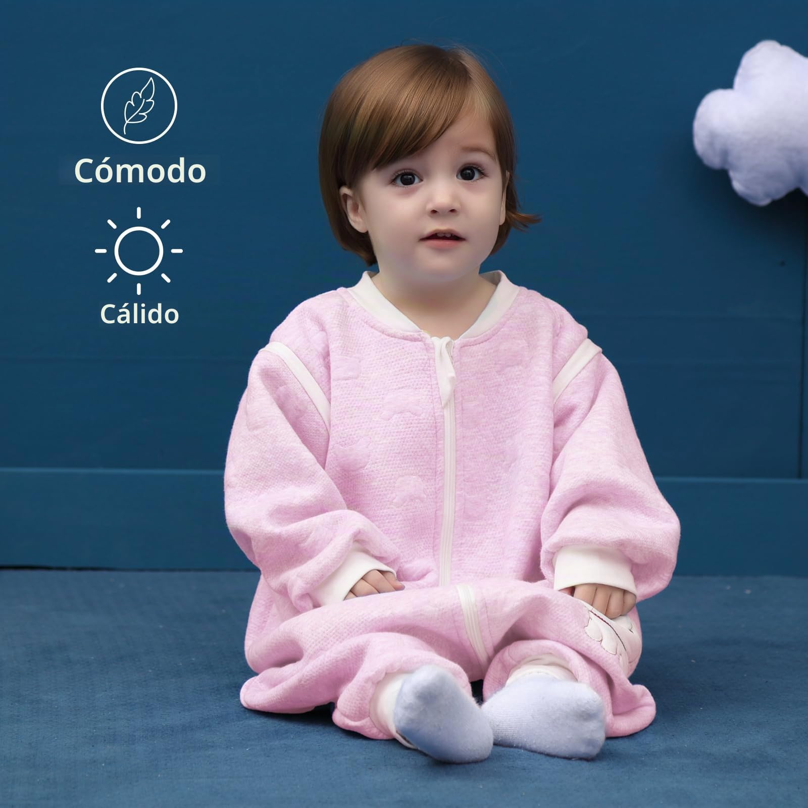 Saco Dormir Bebe Invierno 2.0tog. con Mangas extraíbles,100% algodón otoño e Invierno.1 a 3 años - Rosa