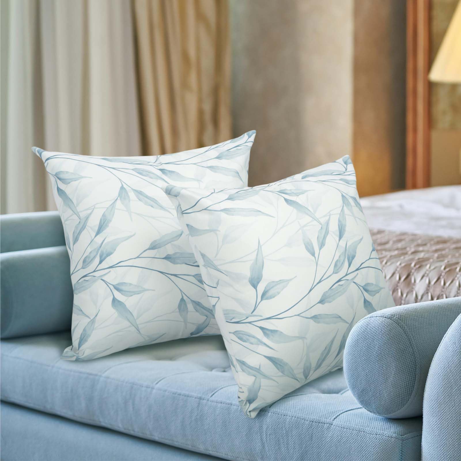 Betadistor Cushion Covers Throw Pillow Cover Square Decorative Pillowcase with Blue Leaf Patterns for Garden Sofa Livingroom Bedroom Tent Park 2 Pieces 18x18 Inch - Image 2