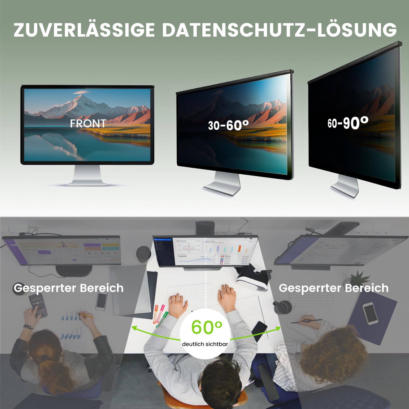 Matt Blickschutzfolie für 24 Zoll 16:9 Monitor – Abnehmbare, hängende Sichtschutzfolie mit HD-Blaulichtfilter, Blendschutz und Displayschutz, Privacy Screen, Breite x Höhe: 540 x 329mm