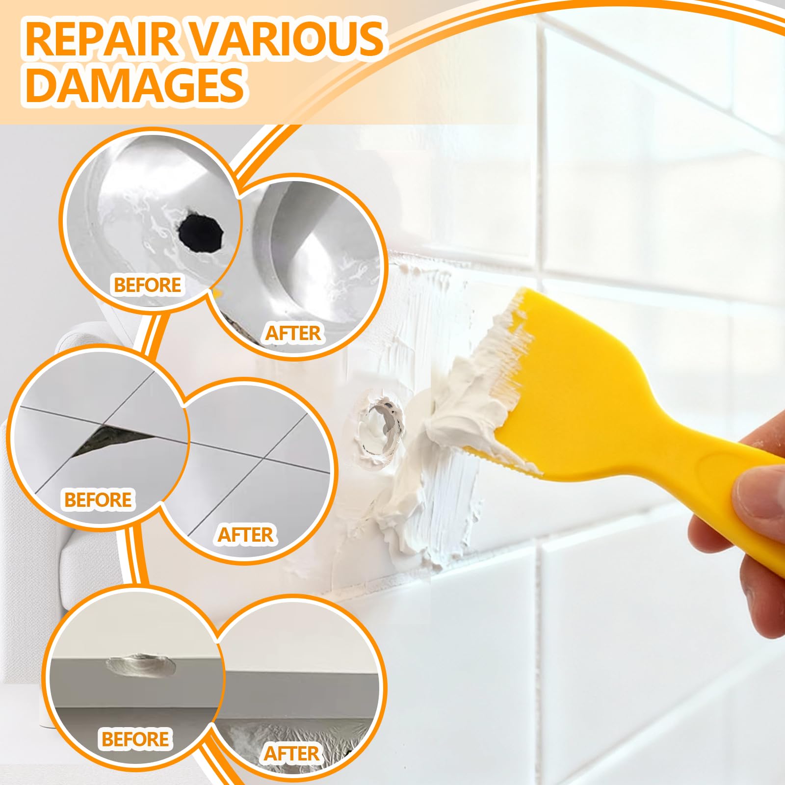 Kit Riparazione piastrelle gres porcellanato,riparazione vasca da bagno,Ripara per Piastrelle Pavimenti,per riparare buchi su superfici in ceramica e crepe e graffi,Facile da Usare