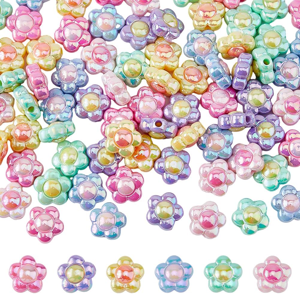DICOSMETIC 84Pcs 6 Colors Acrylic Flower Bead 5 Petal Candy Color Pastel Beads Colorful Opaque Bead Cute Floral Loose Spacer Beads for Necklace Bracelets Earring Jewelry Making