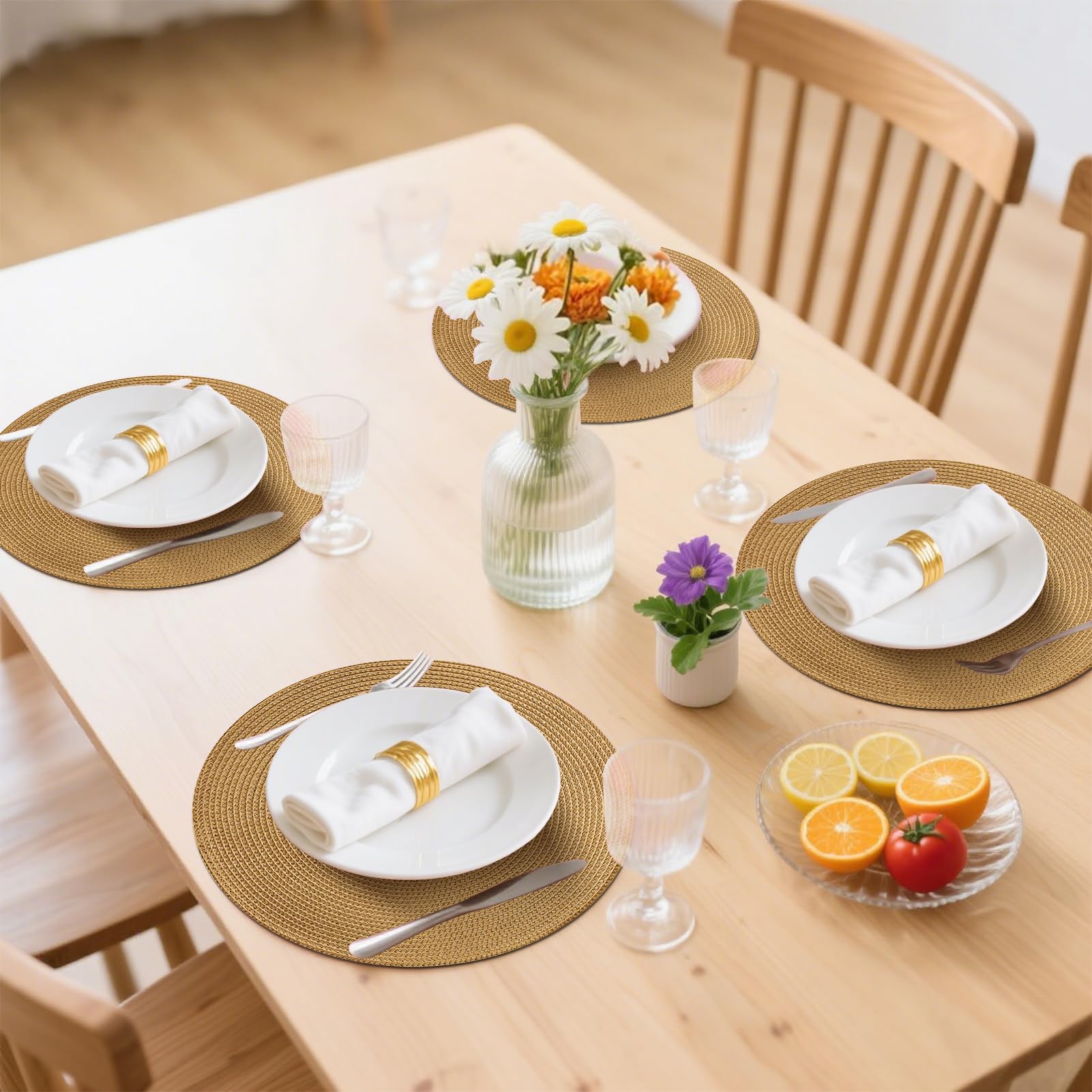 SHACOS Ronde placemats en onderzetters, set van 6, ronde SHACOS Ronde placemats en onderzetters, set van 6, ronde