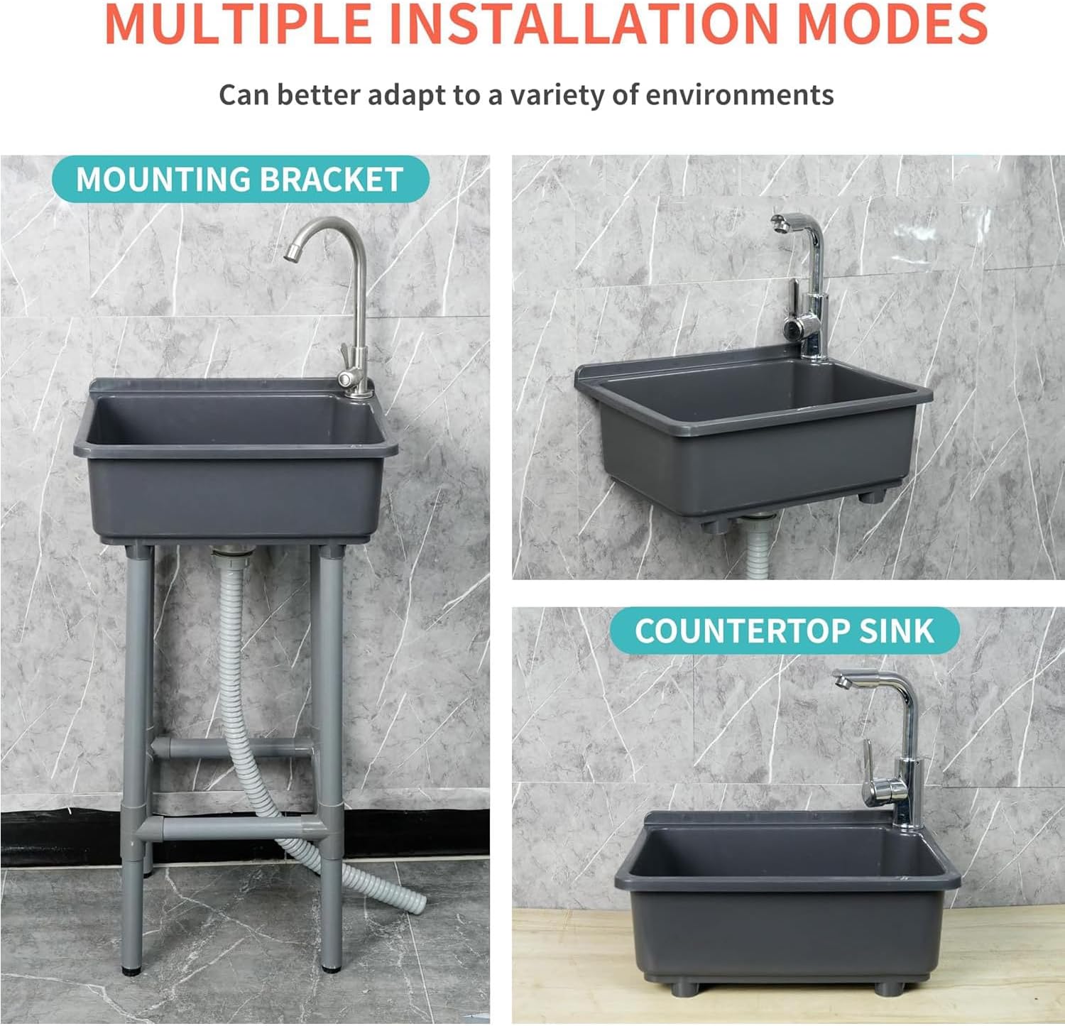 Freestanding Single Bowl Utility Kitchen Sink laundry tub with faucet Plastic for Home Restaurant Dorm Garage Bathroom,Laundry slop sink