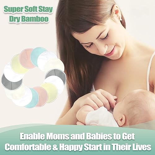 Miniatura 101 de wegreeco Almohadillas para lactancia materna (paquete de 14) + bolsa de lavandería y bolsa de almacenamiento de viaje, opción de 4.7 pulgadas, Pasta