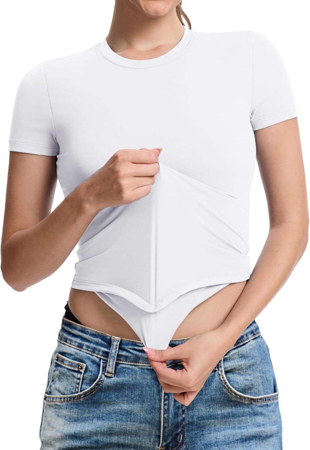 YUCOLEN Women's Short Sleeve Double Lined Fitted Crop Top Crewneck Soft Basic Tee Summer Casual Workout Y2K Trendy Shirt - Image 8