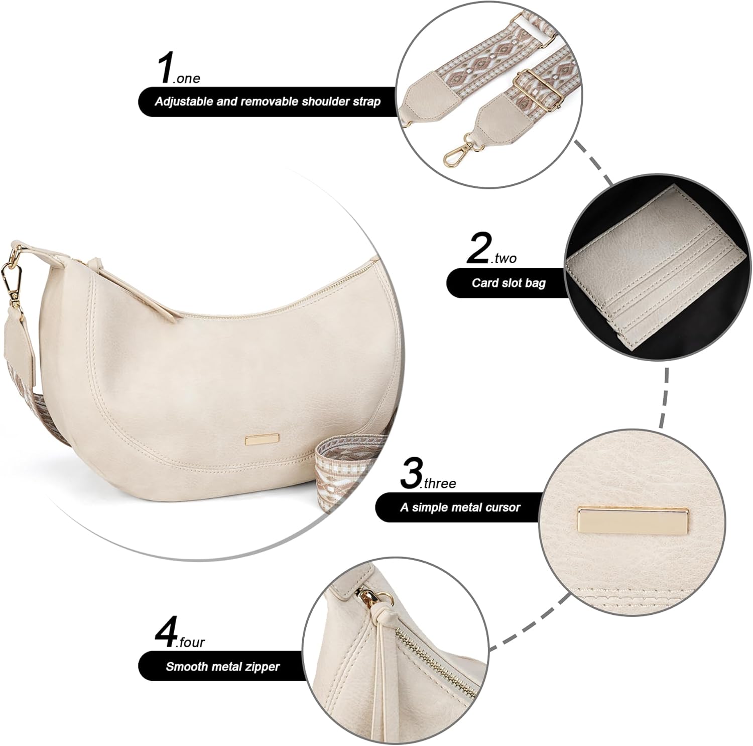 AFKOMST Boho Leather Crescent Bag Crossbody for Women Medium Half Moon Hobo Purse and Shoulder Bag for Valentine's Day Gifts | Fit Pad mini, A5 Notebook, 4 Card Slots - Image 6