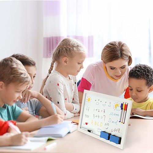 Miniatura 8 de Pizarra blanca magnética de borrado en seco para pared, marco de madera negra de 16 x 12 pulgadas con soporte para niños y estudiantes, pizarras