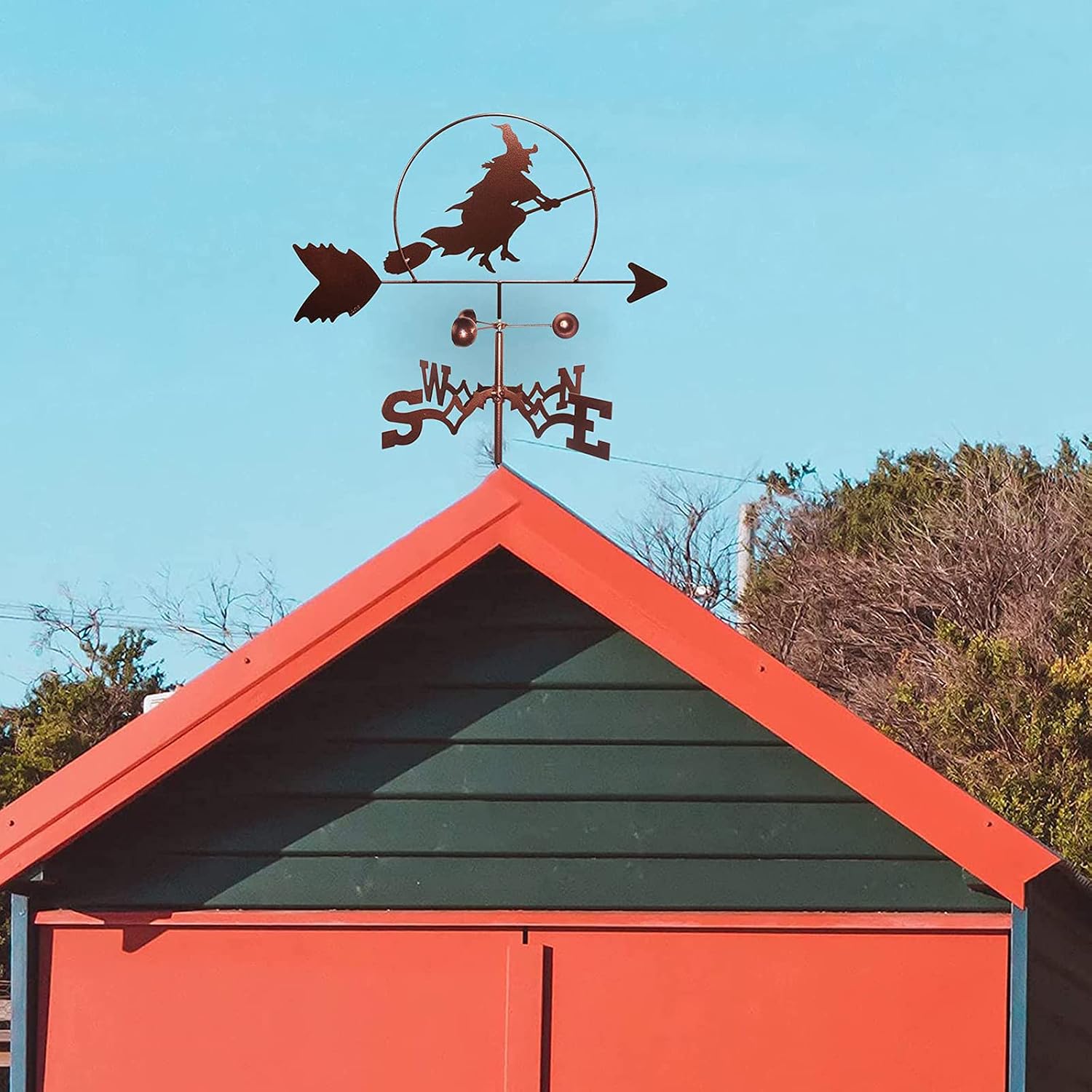 Weathervanes Functional Weather Vane Witch On A Broomstick Cast Iron Vane With Roof Mount Direction Indicator Roof Garden Metal Decorations Measuring Tool image 2