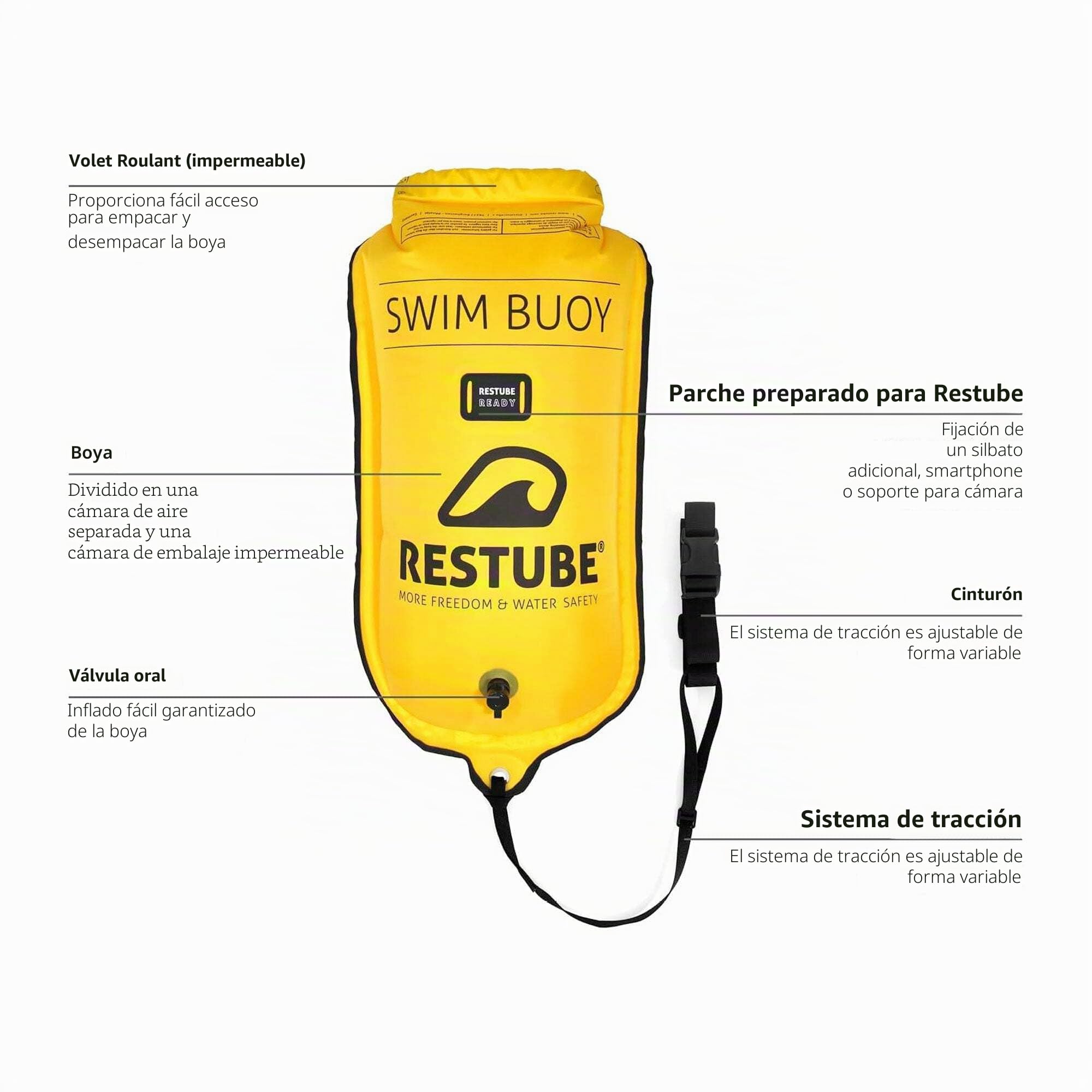 Restube Boya de natación para Mayor Visibilidad, flotabilidad Adicional al Nadar y Bolsa Impermeable para Deportes acuáticos