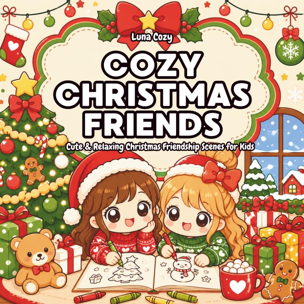 Cozy Christmas Friends Coloring Book: Cute Kawaii Cozy Friends, Big Bold Easy Designs, Fun Holiday Scenes and Winter Activities