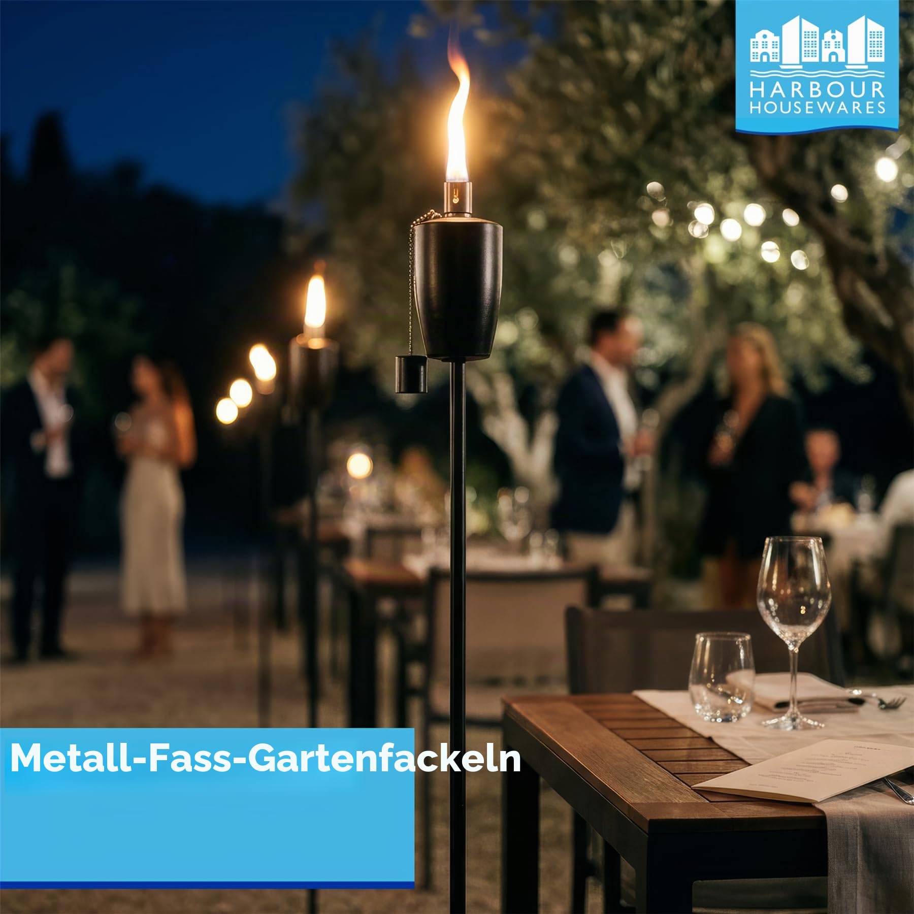 Harbour Housewares Metallgartenbrenner - Fass - Schwarz - Pack 6