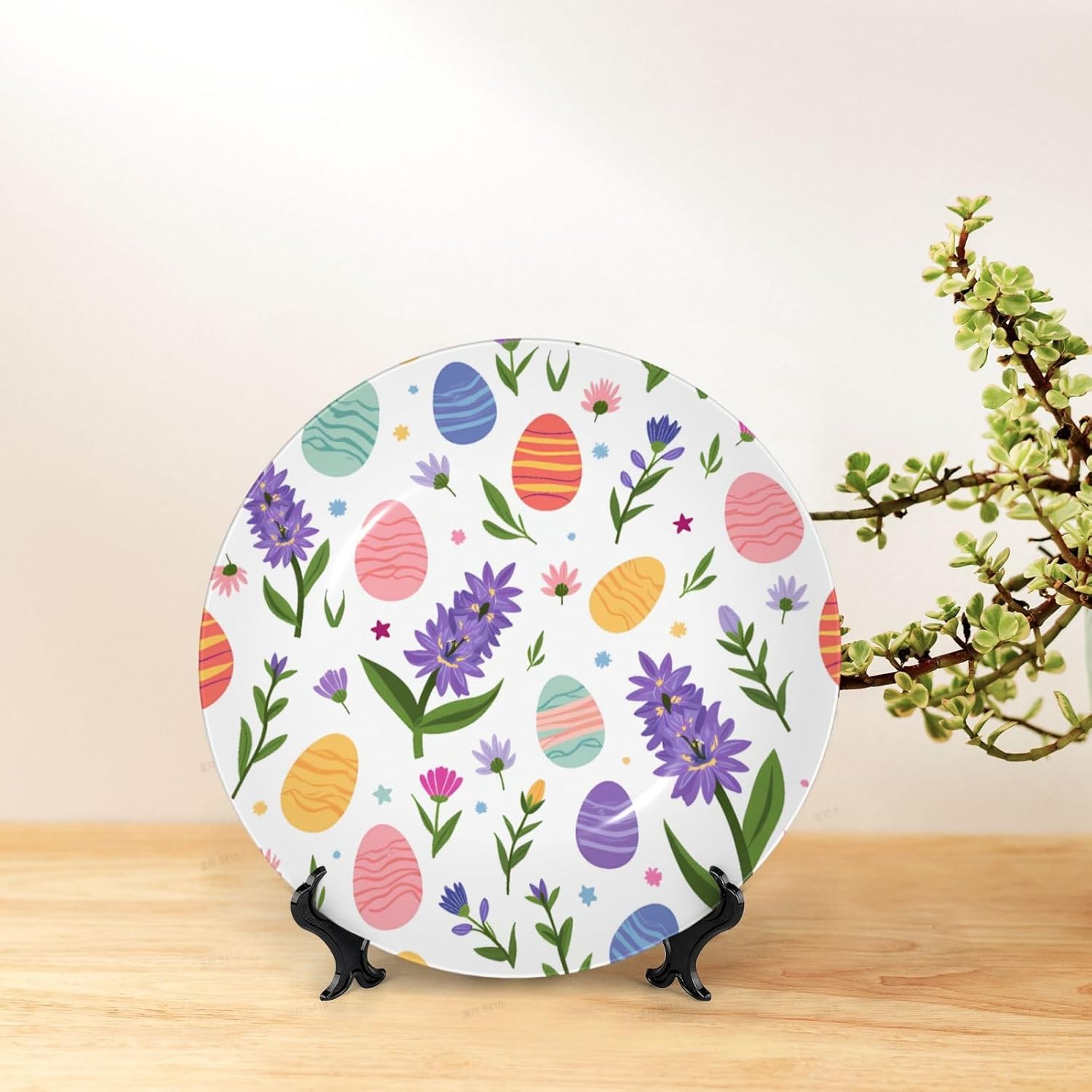 Easter Moon Style Ceramic Plate Display Decorative Plate With Stand Wall Hanging Plate For Home Decor 10 Inch