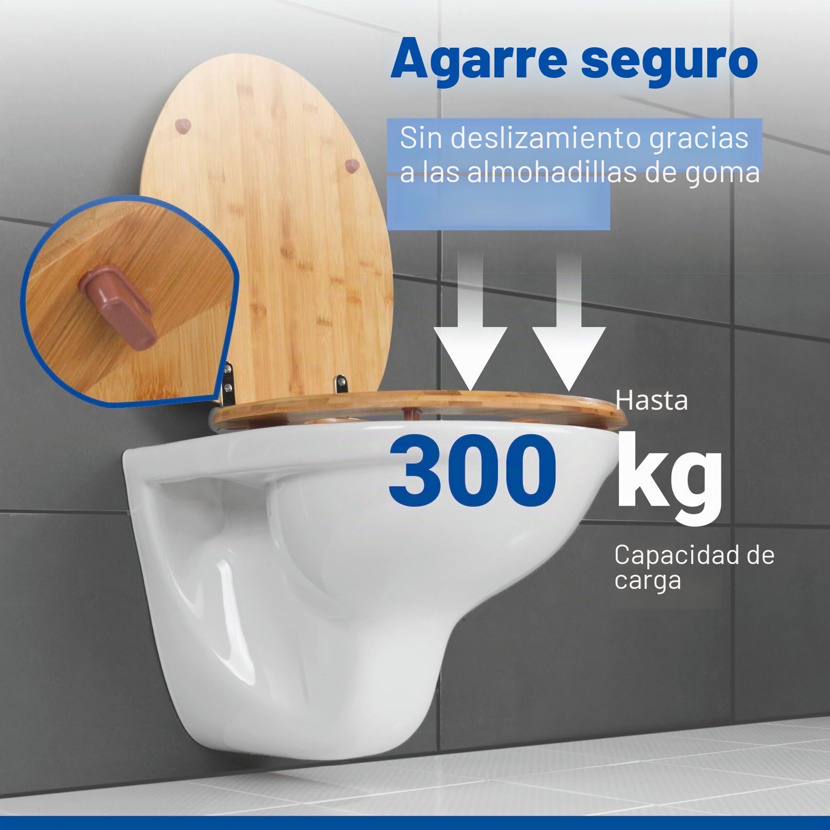 WENKO Asiento de WC Bambusa, asiento de inodoro de bambú con cierre suave y fijación higiénica Fix-Clip, multilacado y resistente a la humedad, (An. x P): 34,5 x 40,5 cm, natural