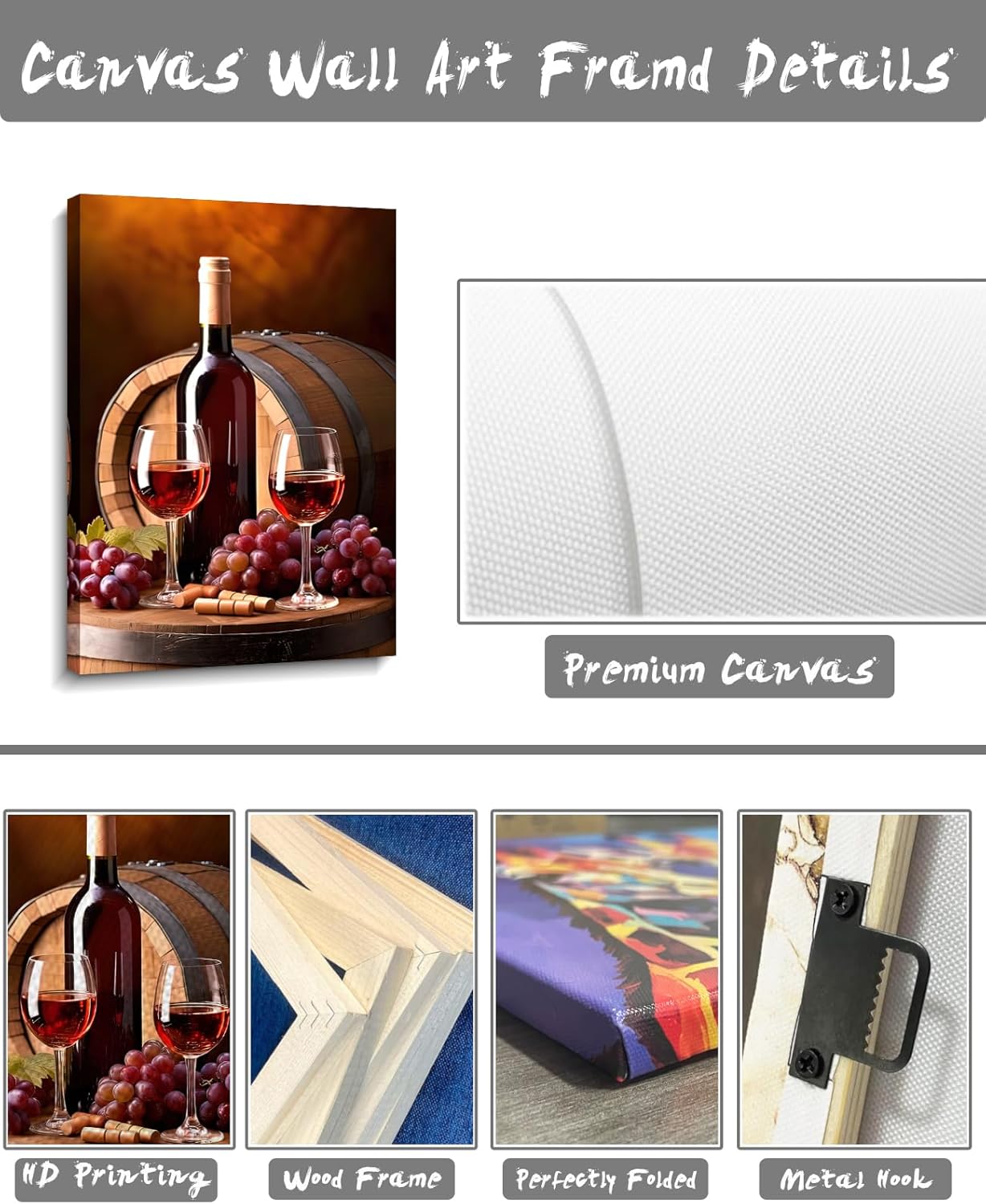 LYUNSHUO Wine Canvas Prints Wall Art Kitchen Wall Decor Fraemd Grape with Red Wine Painting Vintage Art for Dining Room Bar Home Decoratio(Art-6,12.00"x18.00")